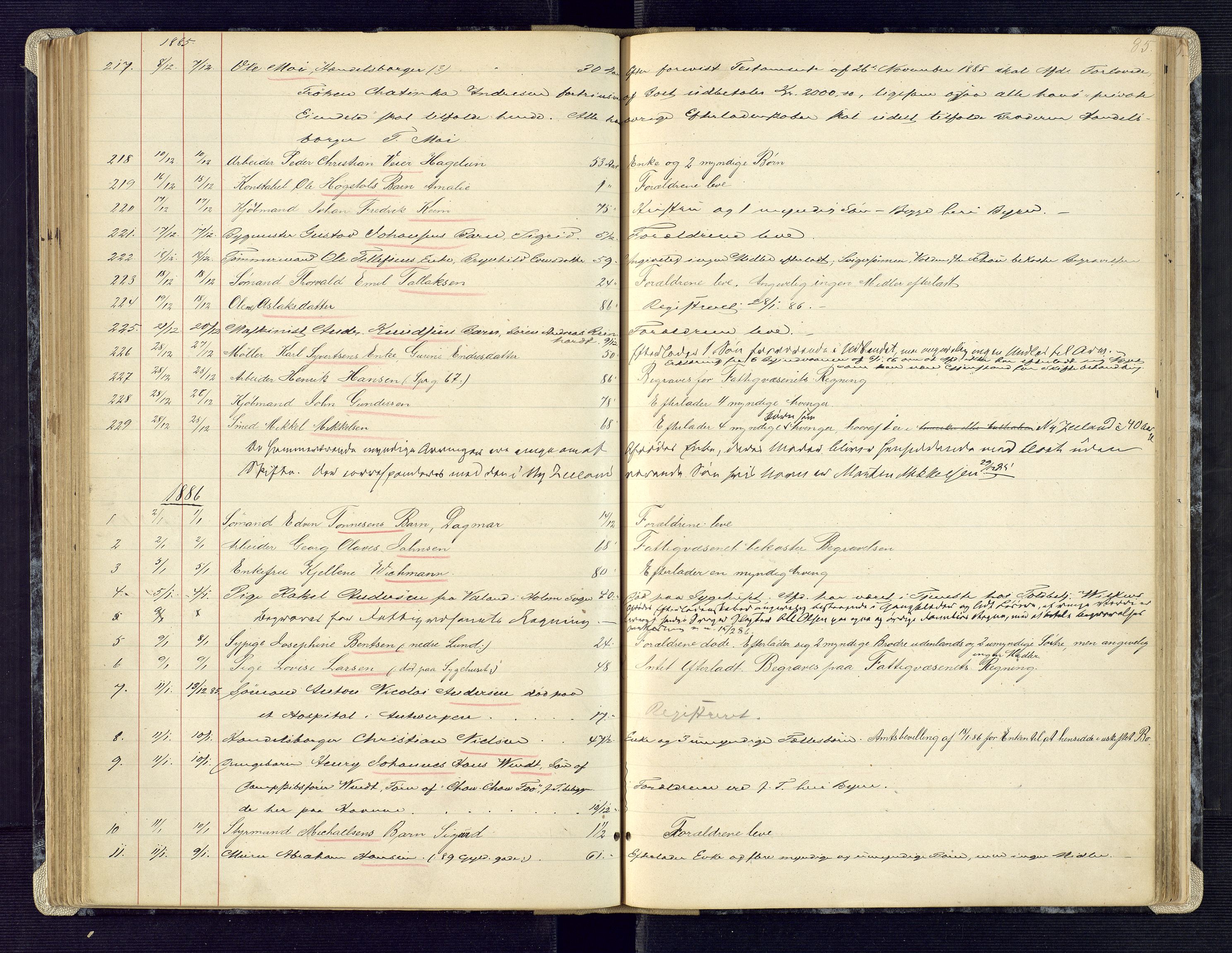 Kristiansand byrett, AV/SAK-1223-0001/H/Ha/L0006: Anmeldte dødsfall, 1878-1892, p. 85