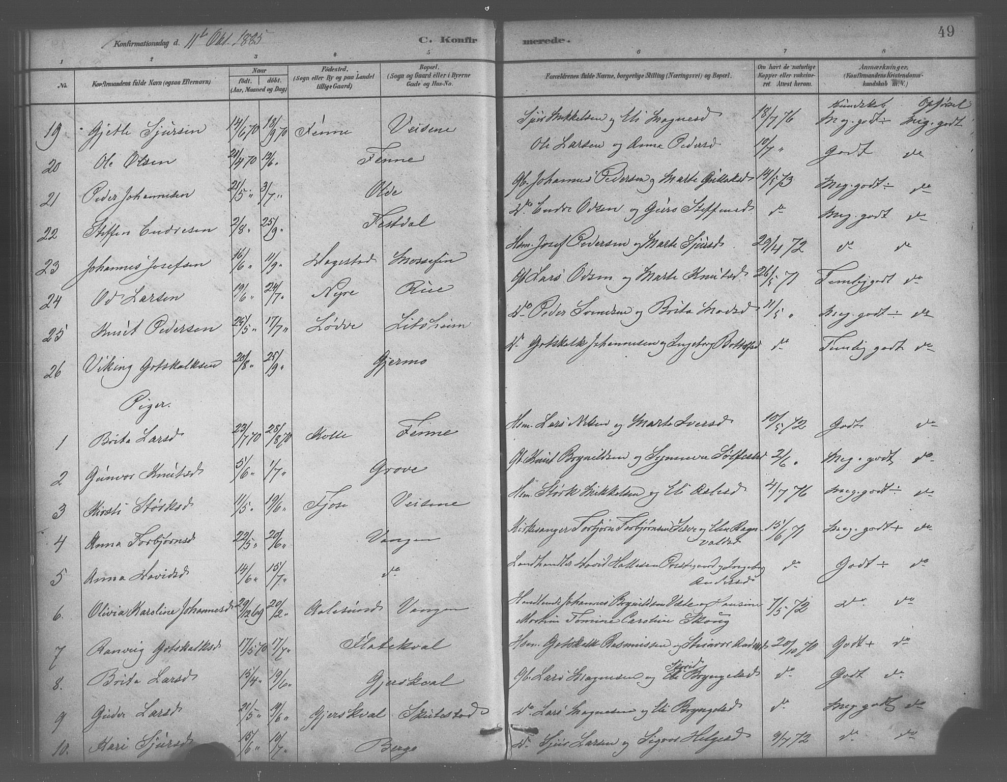 Voss sokneprestembete, AV/SAB-A-79001/H/Haa: Parish register (official) no. B 1, 1877-1899, p. 49