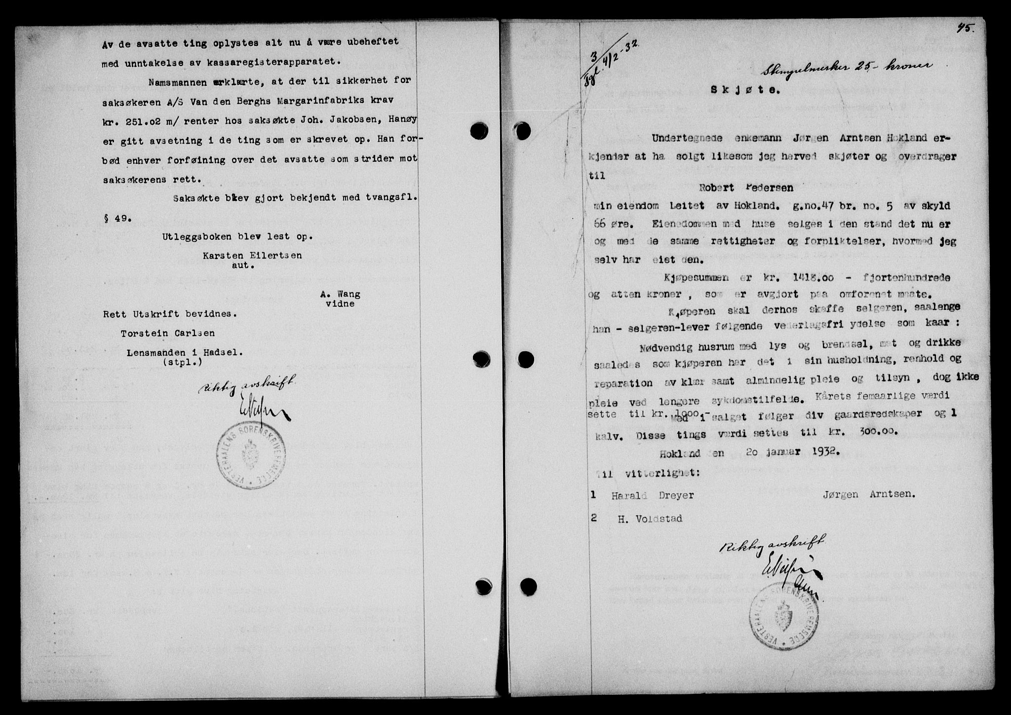 Vesterålen sorenskriveri, SAT/A-4180/1/2/2Ca/L0055: Mortgage book no. 48, 1932-1932, Deed date: 04.02.1932