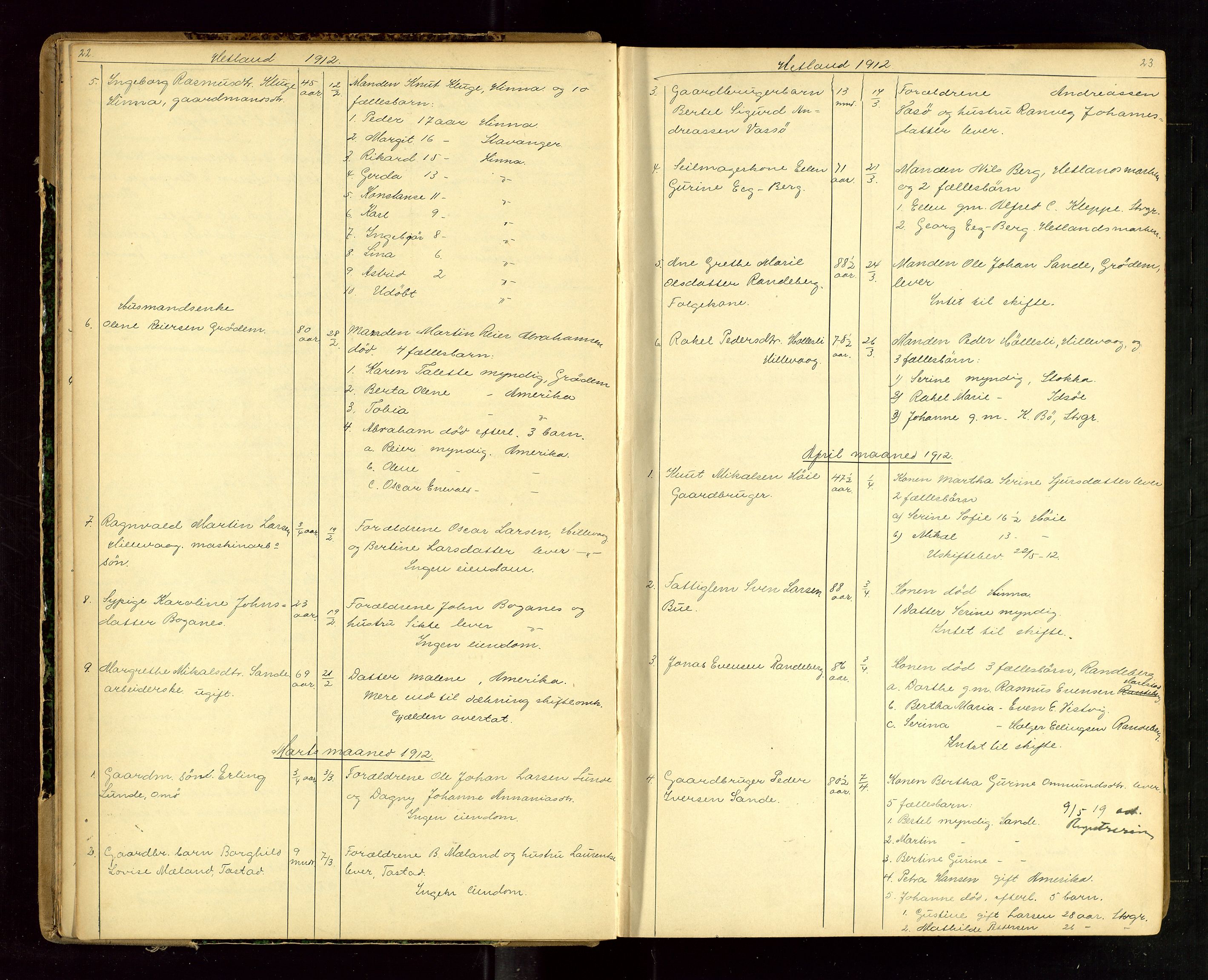 Jæren sorenskriveri, AV/SAST-A-100310/01/5/52/52B/L0003: DØDSFALLPROTOKOLL, 1910-1916, p. 22-23