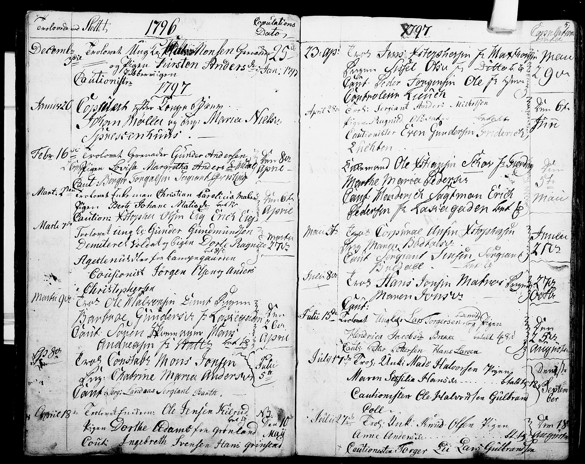 Garnisonsmenigheten Kirkebøker, SAO/A-10846/G/Ga/L0001: Parish register (copy) no. 1, 1796-1814, p. 4-5