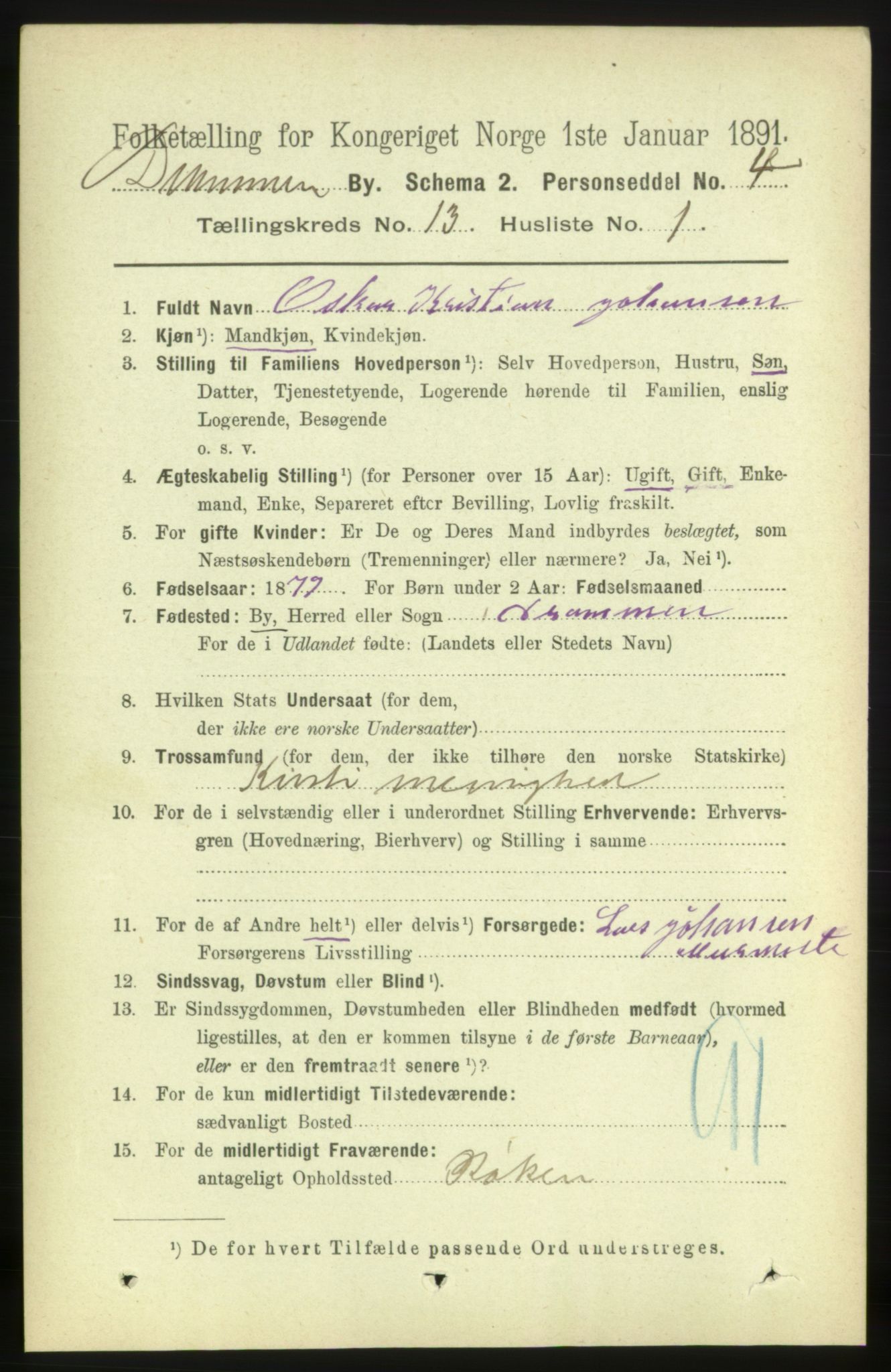 RA, 1891 census for 0602 Drammen, 1891, p. 9480