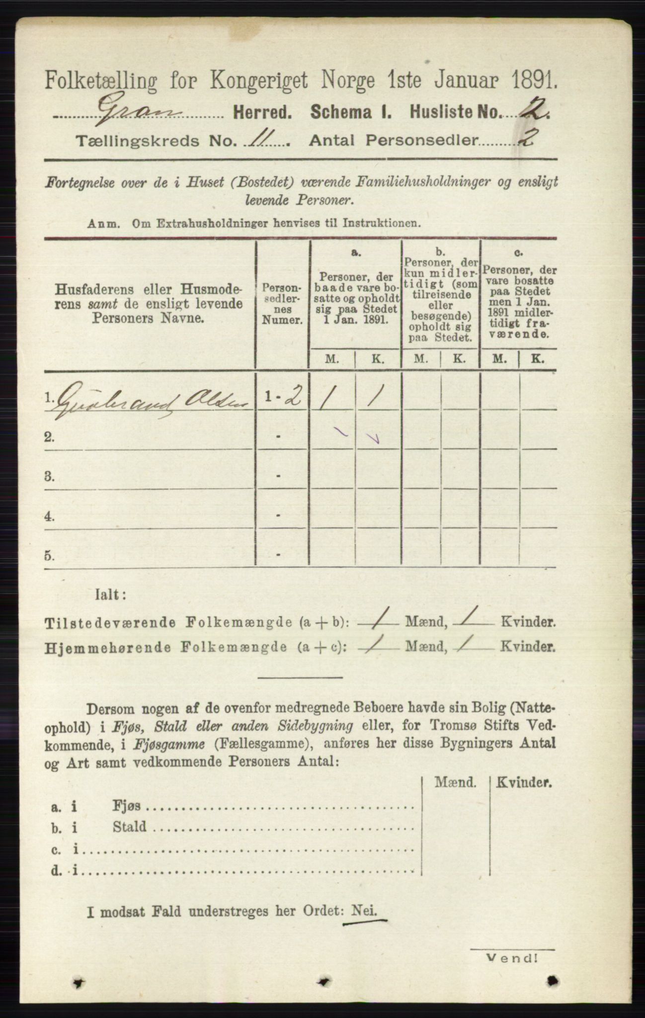 RA, 1891 census for 0534 Gran, 1891, p. 5360