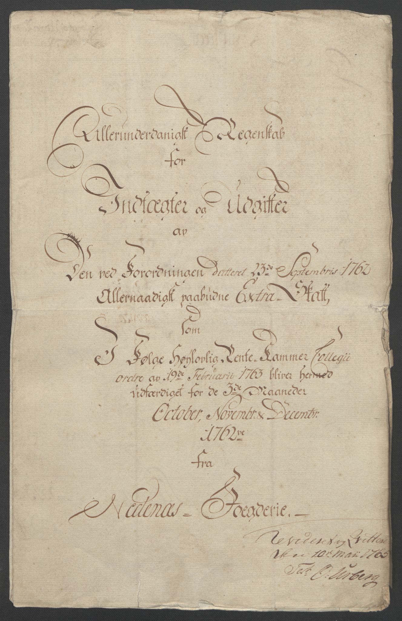 Rentekammeret inntil 1814, Reviderte regnskaper, Fogderegnskap, AV/RA-EA-4092/R39/L2424: Ekstraskatten Nedenes, 1762-1767, p. 5