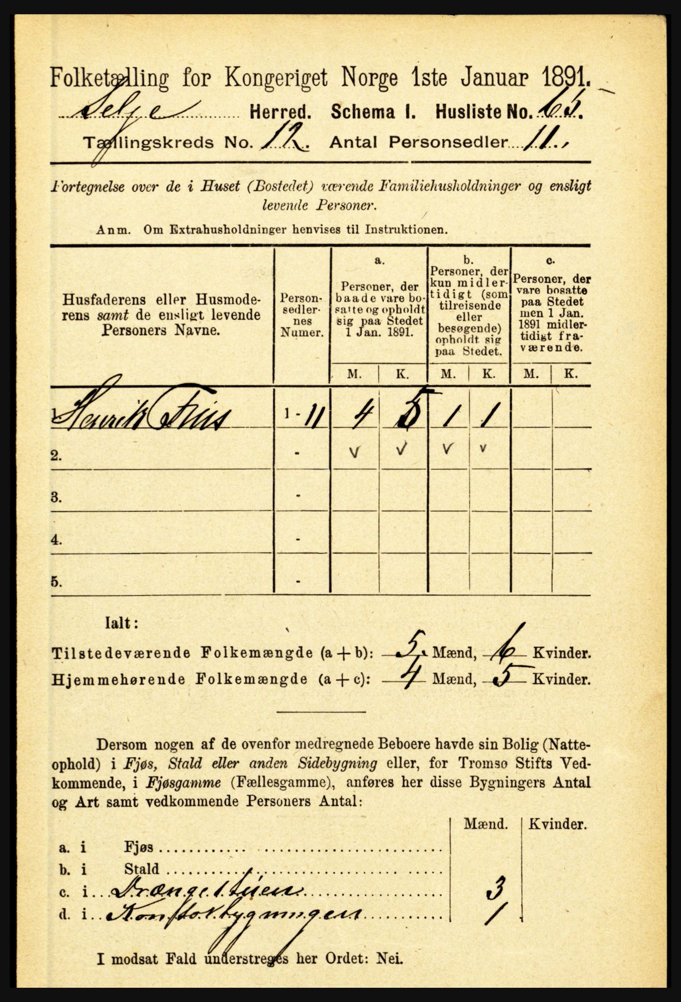 RA, 1891 census for 1441 Selje, 1891, p. 3688