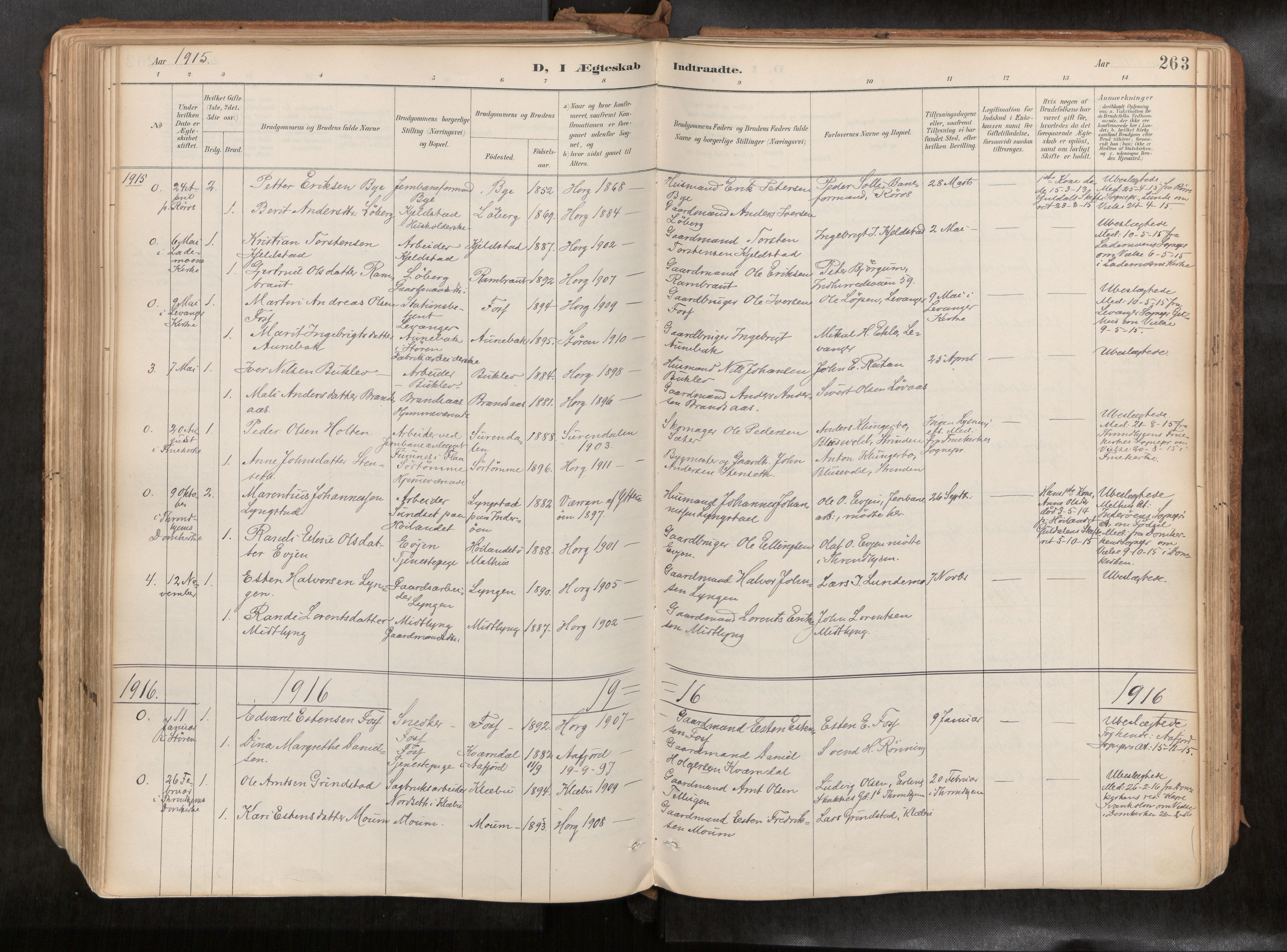 Ministerialprotokoller, klokkerbøker og fødselsregistre - Sør-Trøndelag, SAT/A-1456/692/L1105b: Parish register (official) no. 692A06, 1891-1934, p. 263