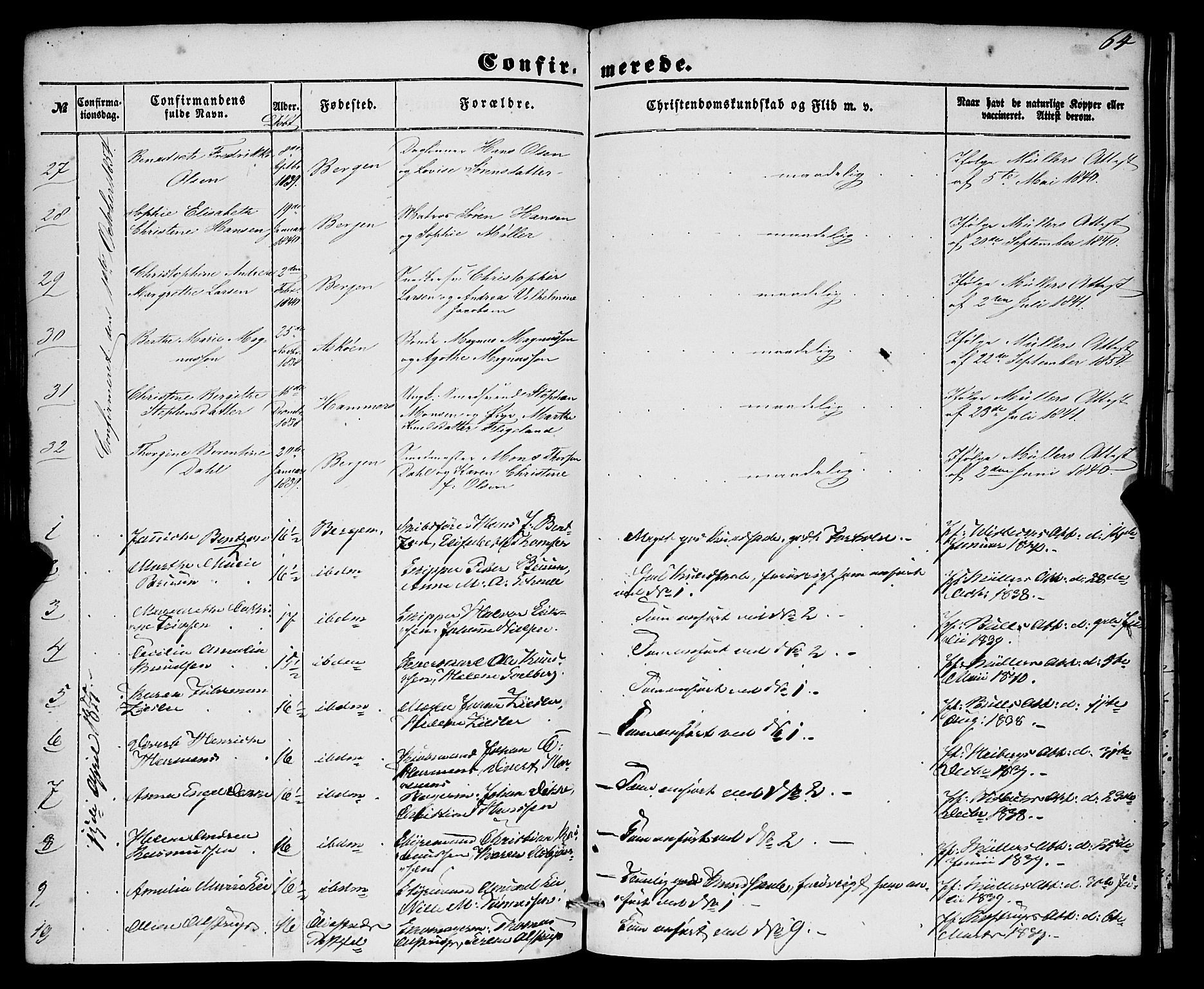 Nykirken Sokneprestembete, SAB/A-77101/H/Haa/L0023: Parish register (official) no. C 2, 1851-1863, p. 64