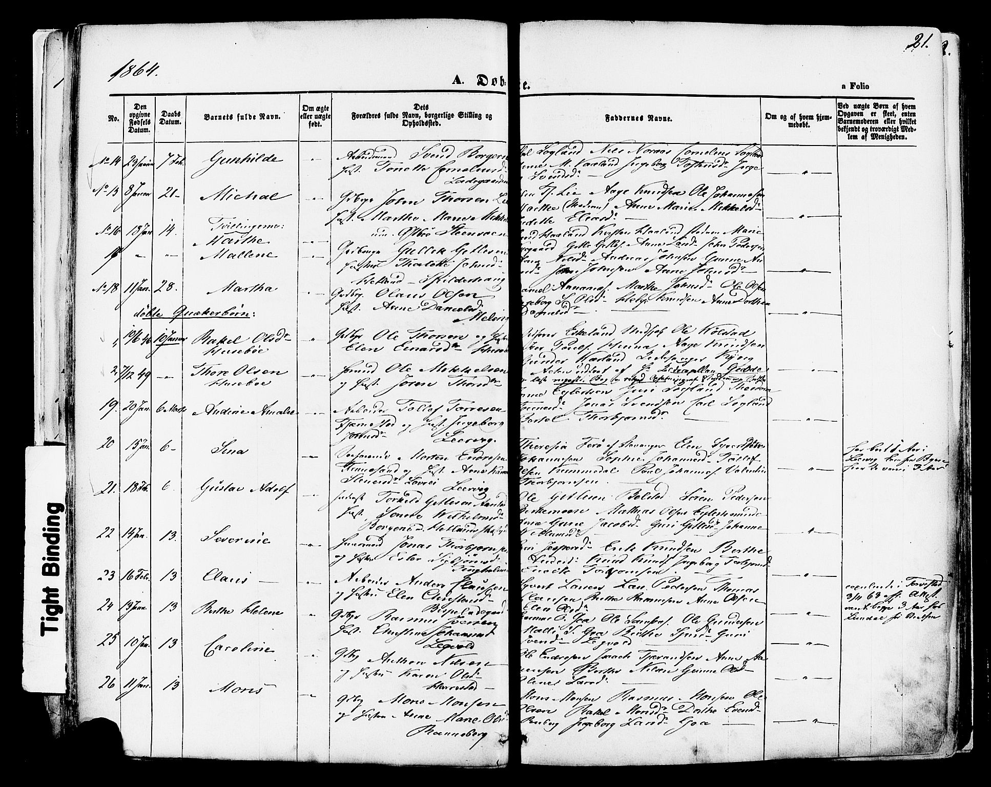 Hetland sokneprestkontor, AV/SAST-A-101826/30/30BA/L0003: Parish register (official) no. A 3, 1862-1876, p. 21