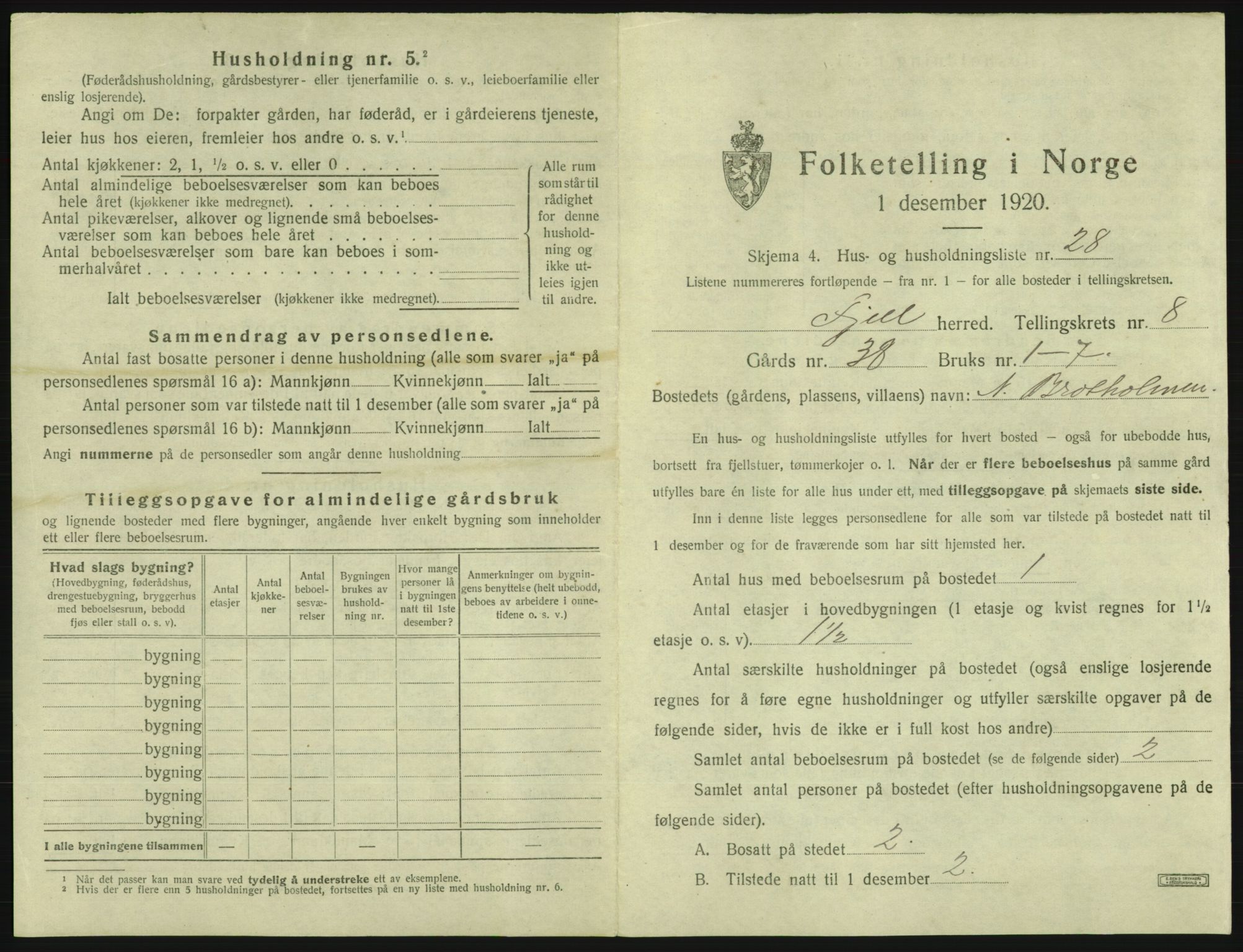 SAB, 1920 census for Fjell, 1920, p. 942