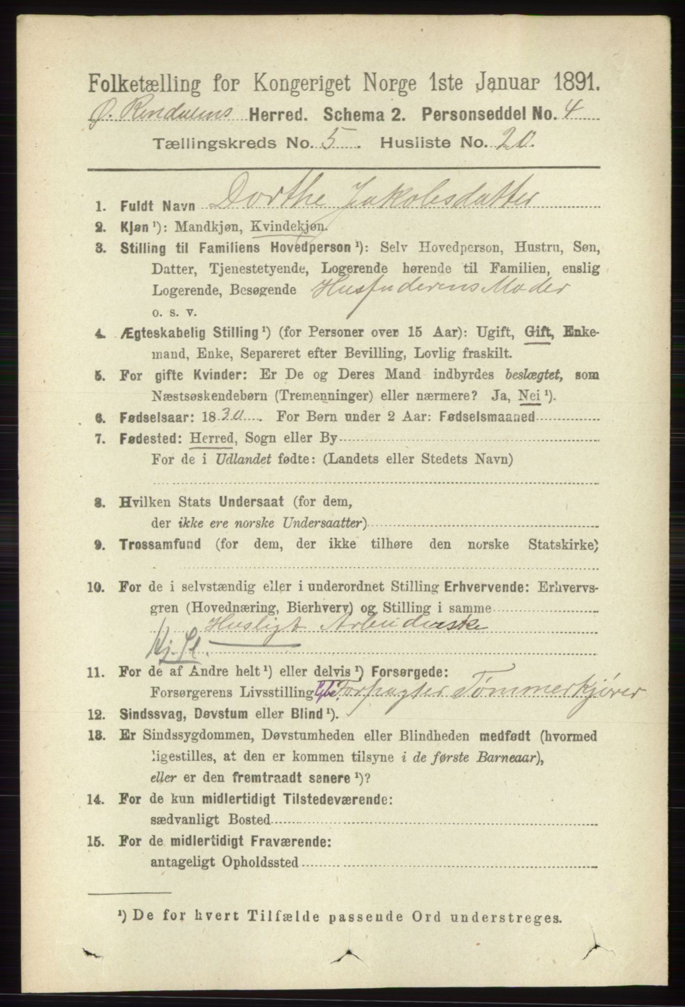 RA, 1891 census for 0433 Øvre Rendal, 1891, p. 1442