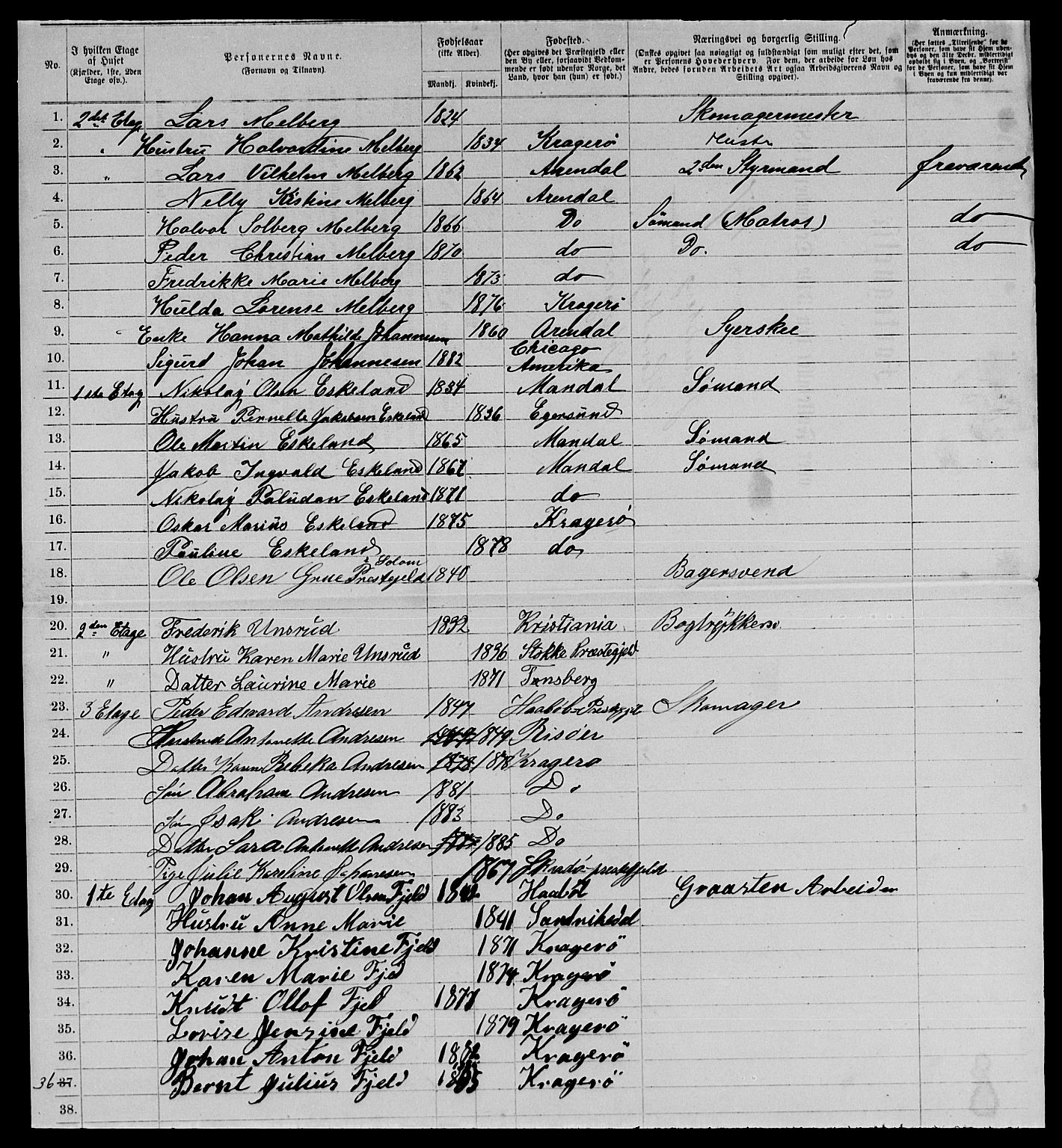 SAKO, 1885 census for 0801 Kragerø, 1885, p. 1389