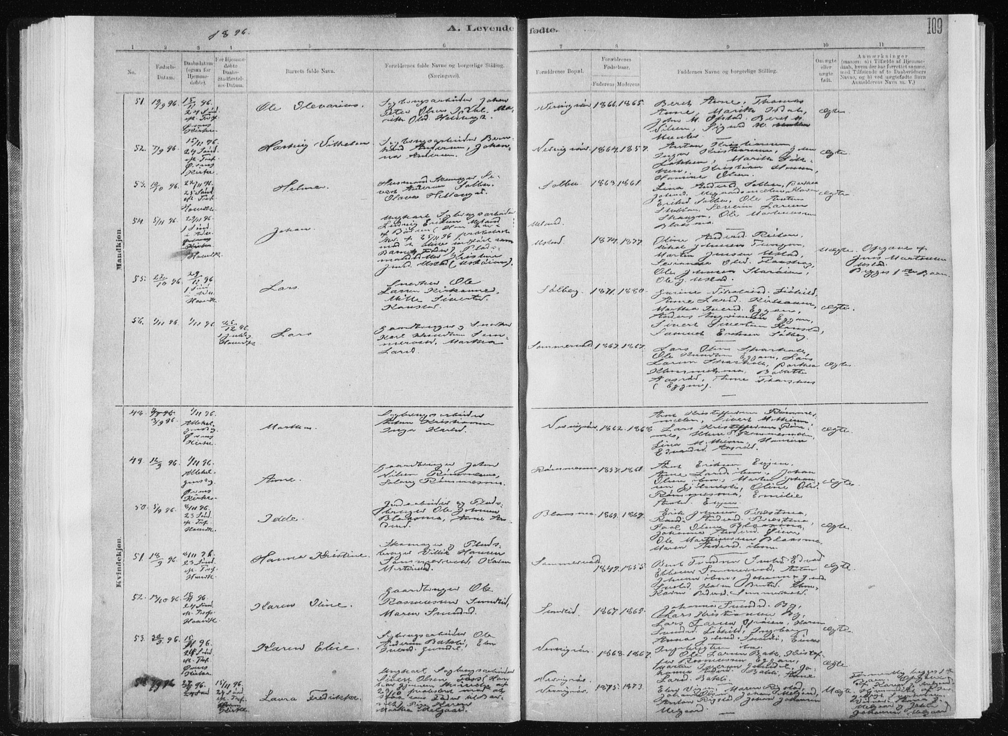 Ministerialprotokoller, klokkerbøker og fødselsregistre - Sør-Trøndelag, AV/SAT-A-1456/668/L0818: Parish register (copy) no. 668C07, 1885-1898, p. 109