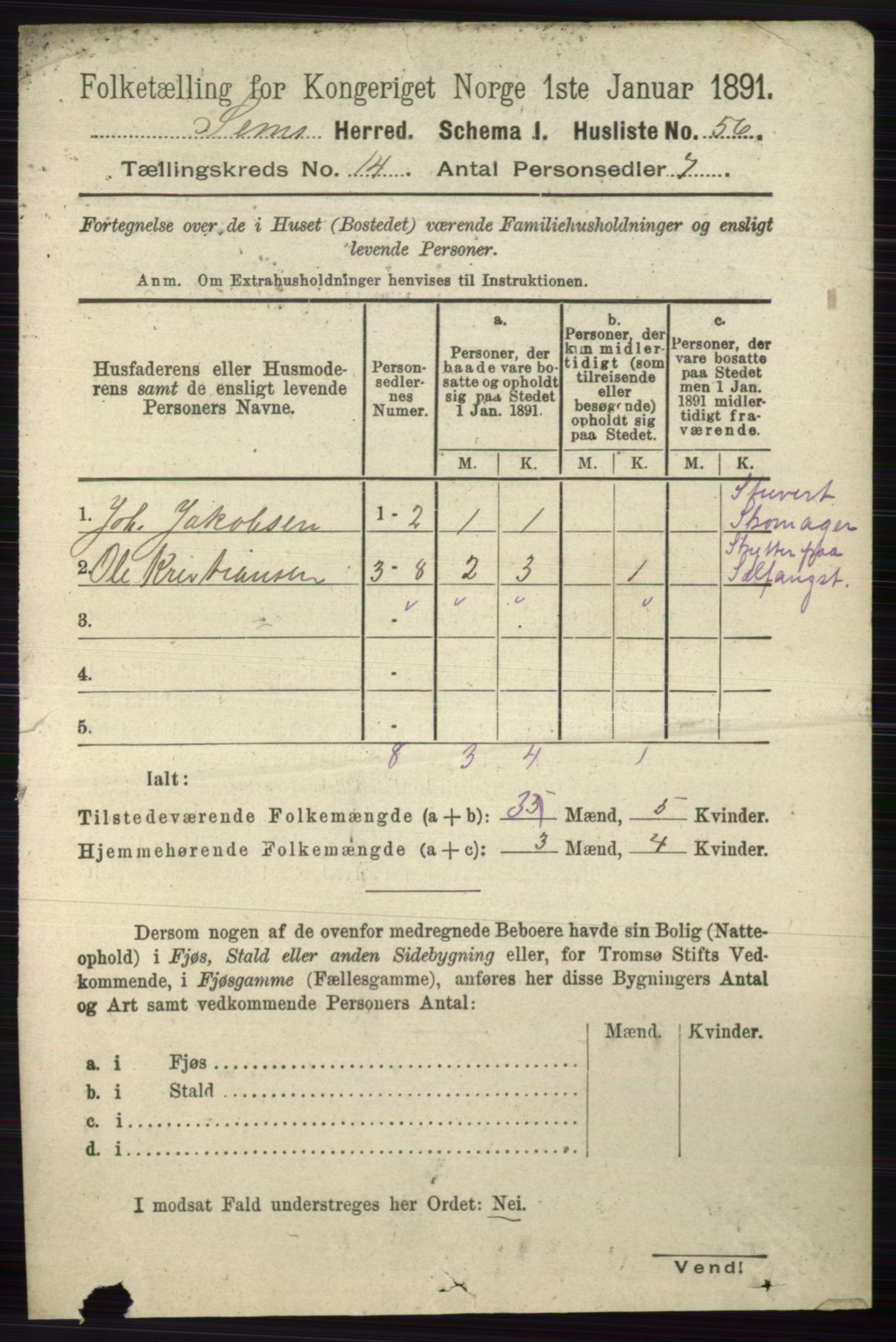 RA, 1891 census for 0721 Sem, 1891, p. 7019