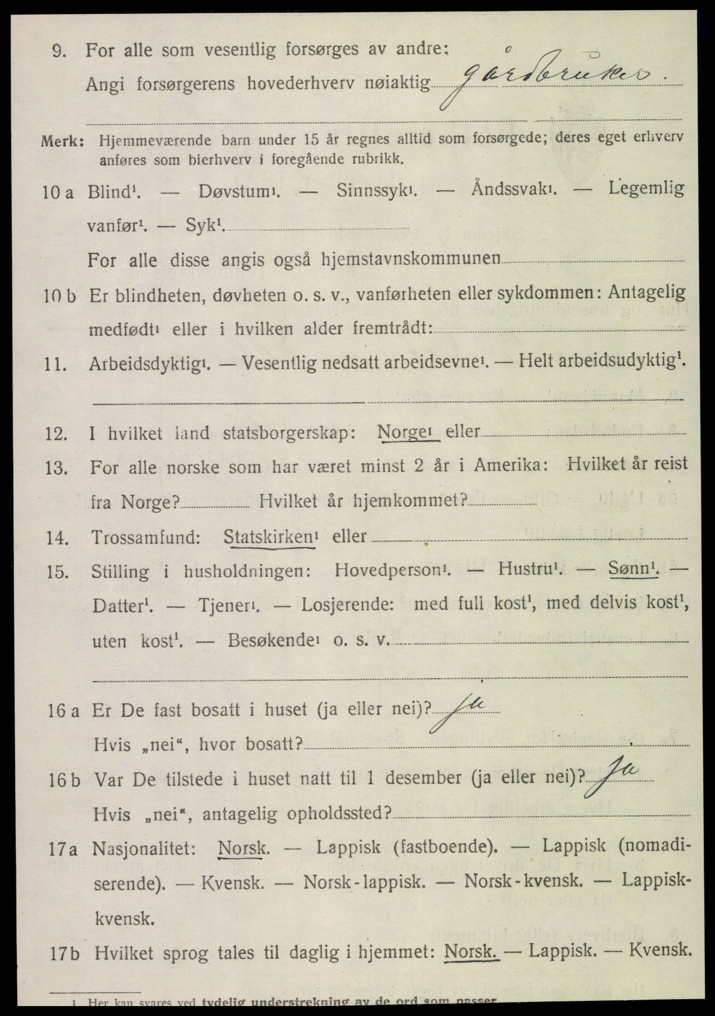 SAT, 1920 census for Kvam, 1920, p. 1084