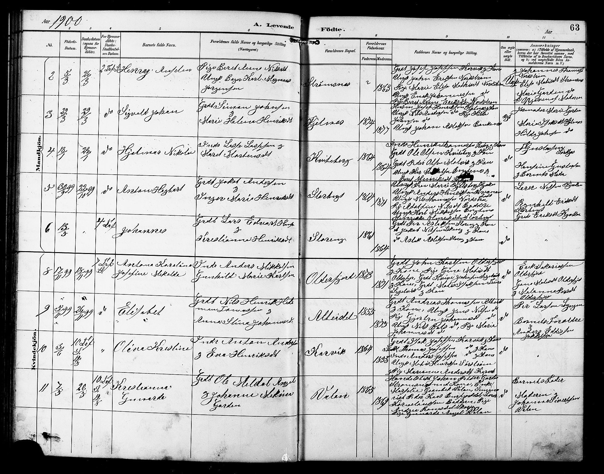 Skjervøy sokneprestkontor, AV/SATØ-S-1300/H/Ha/Hab/L0016klokker: Parish register (copy) no. 16, 1891-1907, p. 63