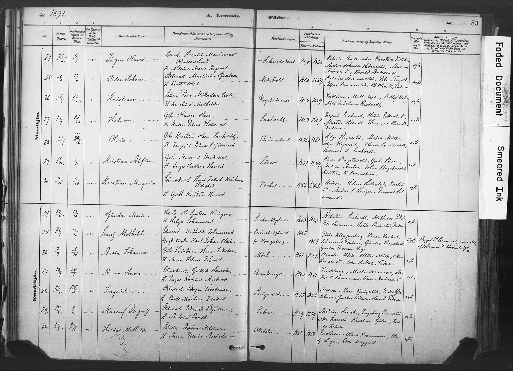 Sandsvær kirkebøker, AV/SAKO-A-244/F/Fd/L0001: Parish register (official) no. IV 1, 1878-1906, p. 83