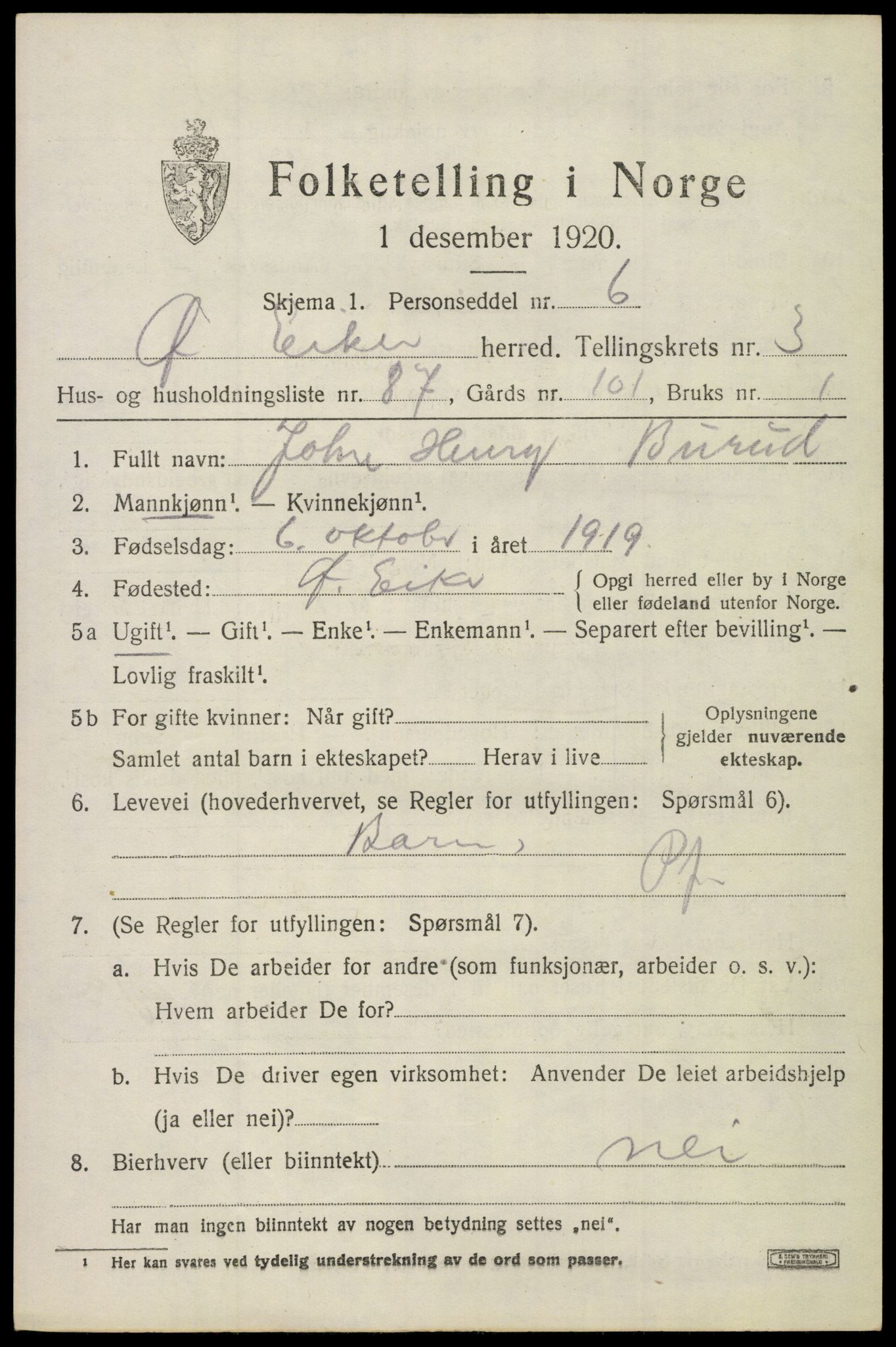 SAKO, 1920 census for Øvre Eiker, 1920, p. 9078