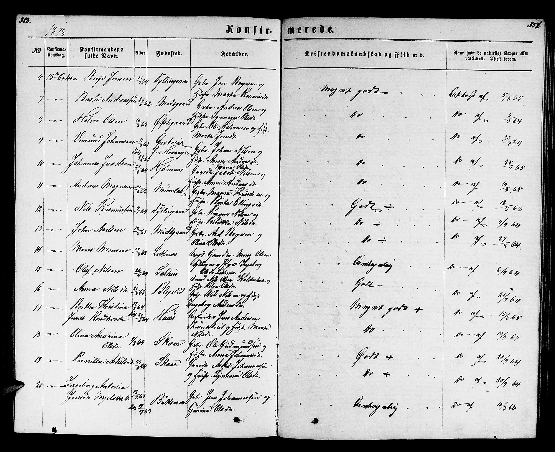 Hamre sokneprestembete, SAB/A-75501/H/Ha/Hab: Parish register (copy) no. B 2, 1863-1880, p. 353-354