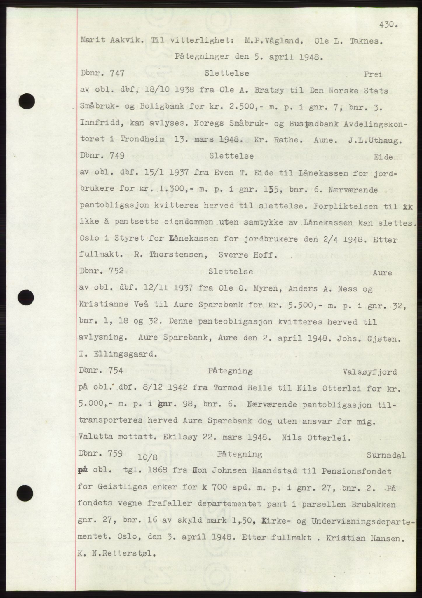 Nordmøre sorenskriveri, SAT/A-4132/1/2/2Ca: Mortgage book no. C82b, 1946-1951, Diary no: : 747/1948