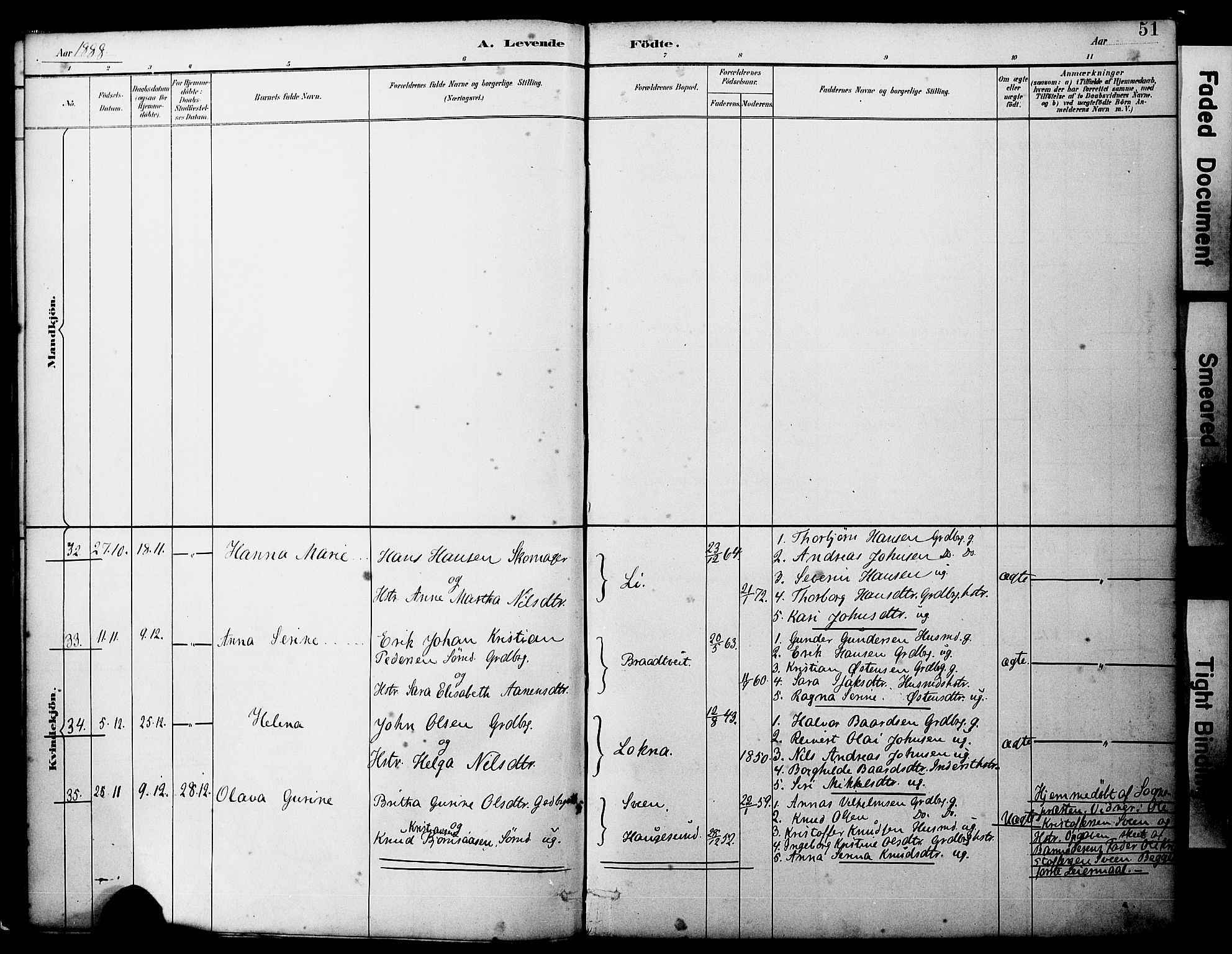 Sveio Sokneprestembete, AV/SAB-A-78501/H/Haa: Parish register (official) no. B 2, 1883-1894, p. 51