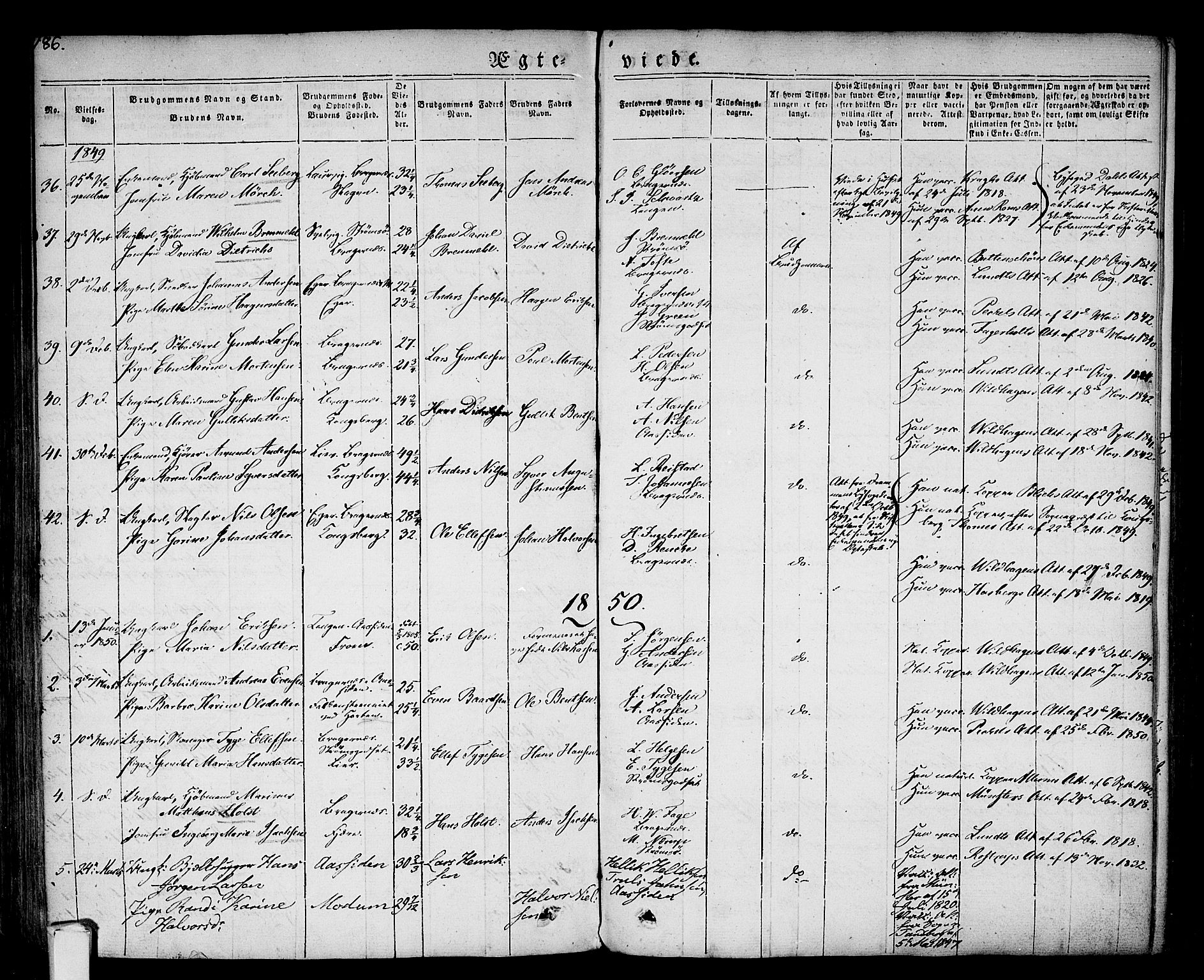 Bragernes kirkebøker, SAKO/A-6/F/Fc/L0001: Parish register (official) no. III 1, 1830-1853, p. 186