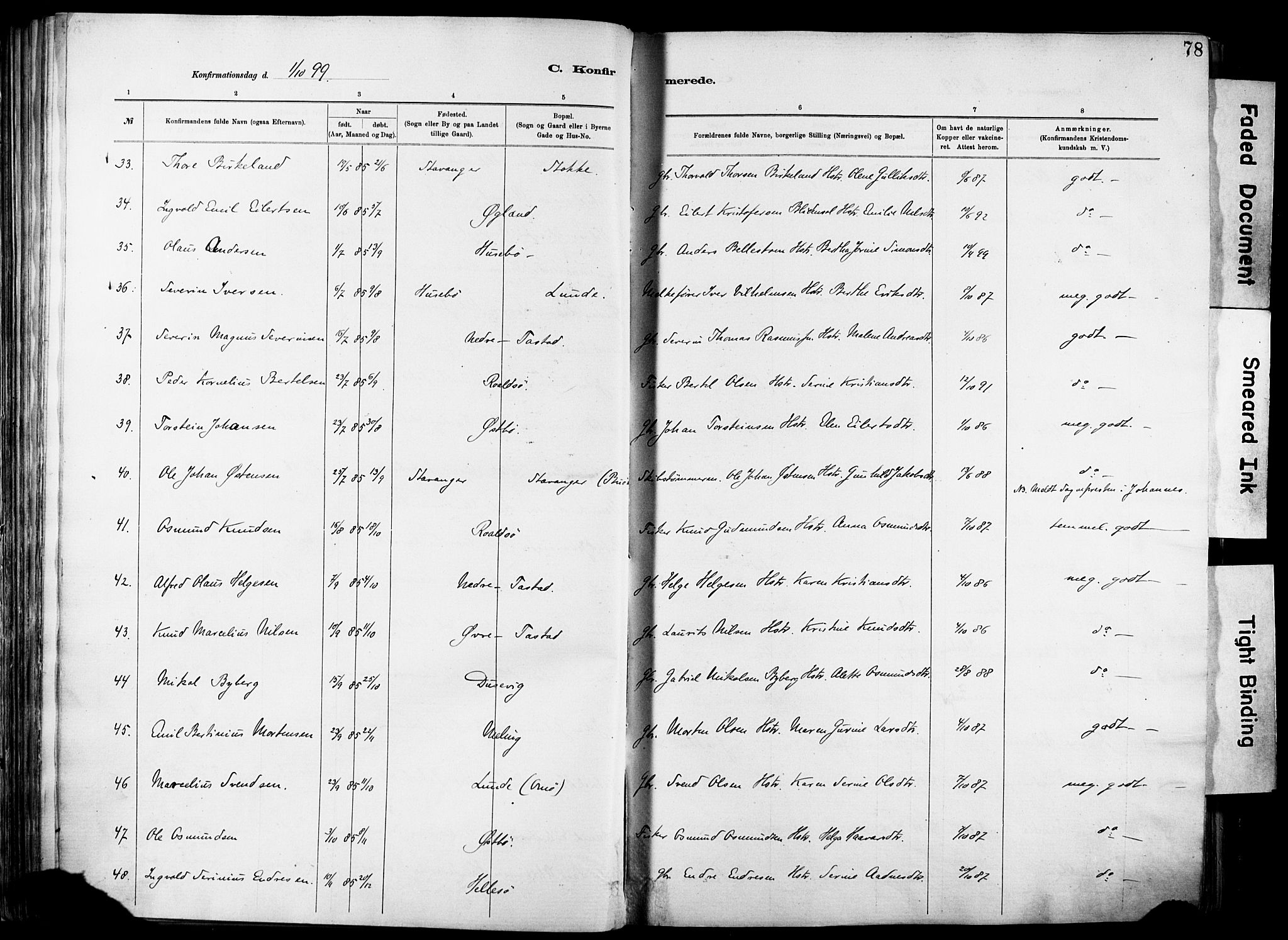 Hetland sokneprestkontor, SAST/A-101826/30/30BA/L0012: Parish register (official) no. A 12, 1882-1912, p. 78