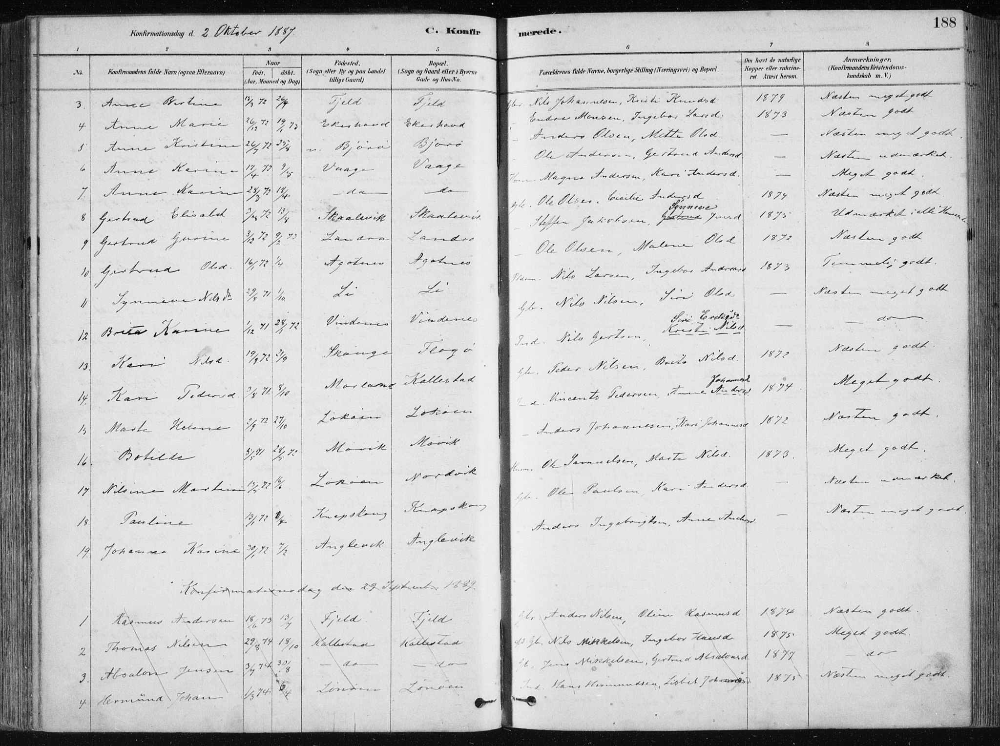 Fjell sokneprestembete, SAB/A-75301/H/Haa: Parish register (official) no. A  8, 1878-1898, p. 188