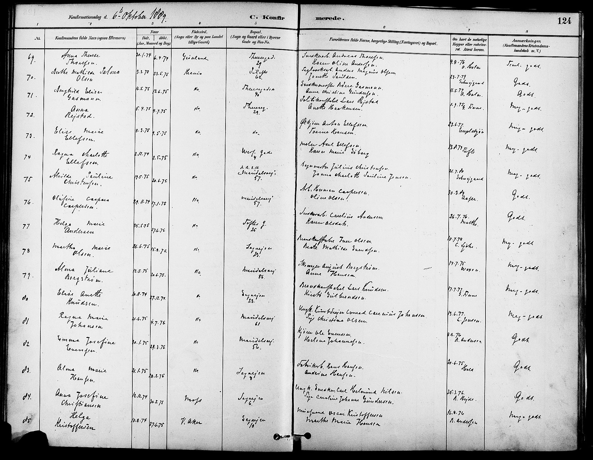Gamle Aker prestekontor Kirkebøker, SAO/A-10617a/F/L0007: Parish register (official) no. 7, 1882-1890, p. 124