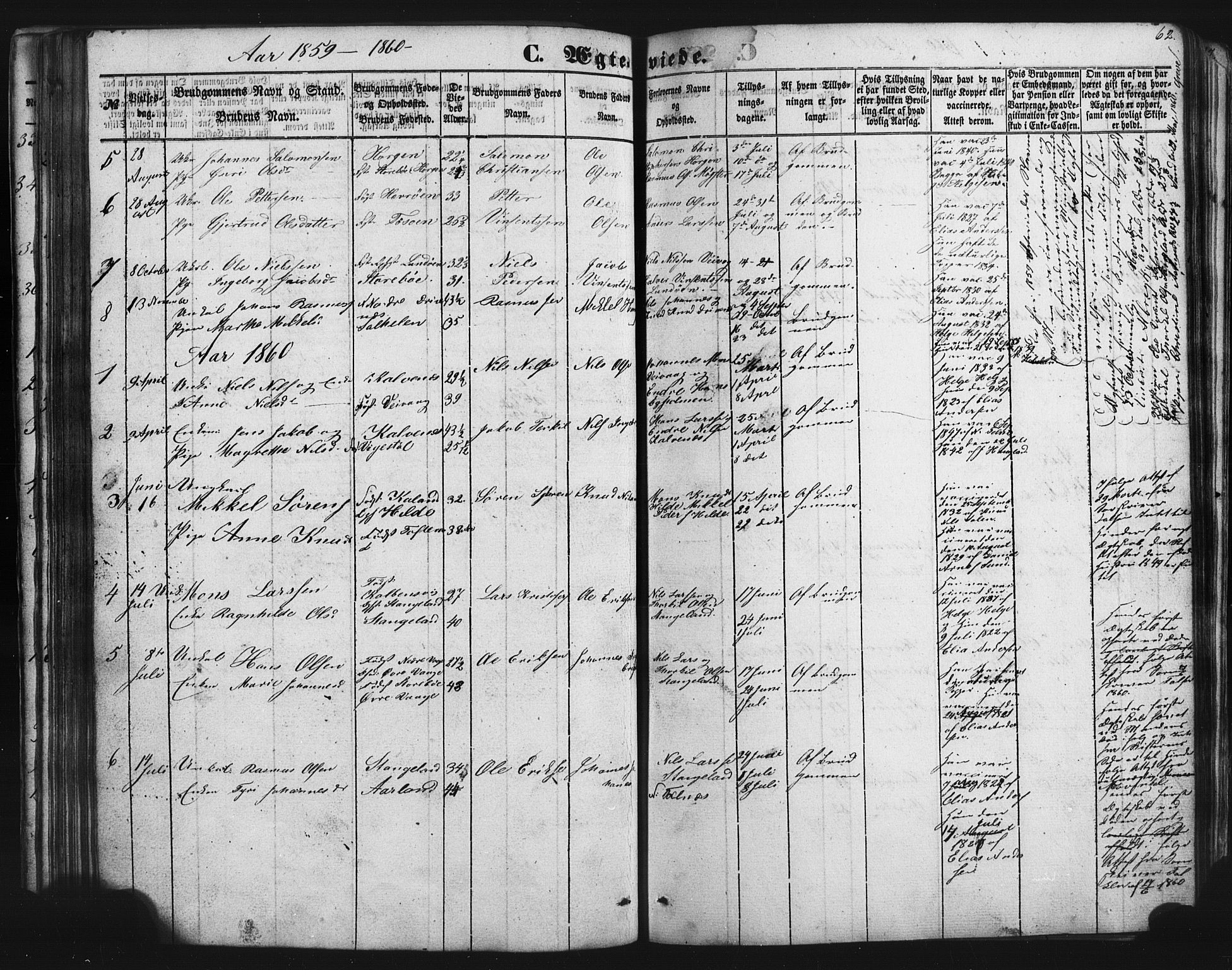 Austevoll Sokneprestembete, SAB/A-74201/H/Hab: Parish register (copy) no. B 1, 1852-1864, p. 62