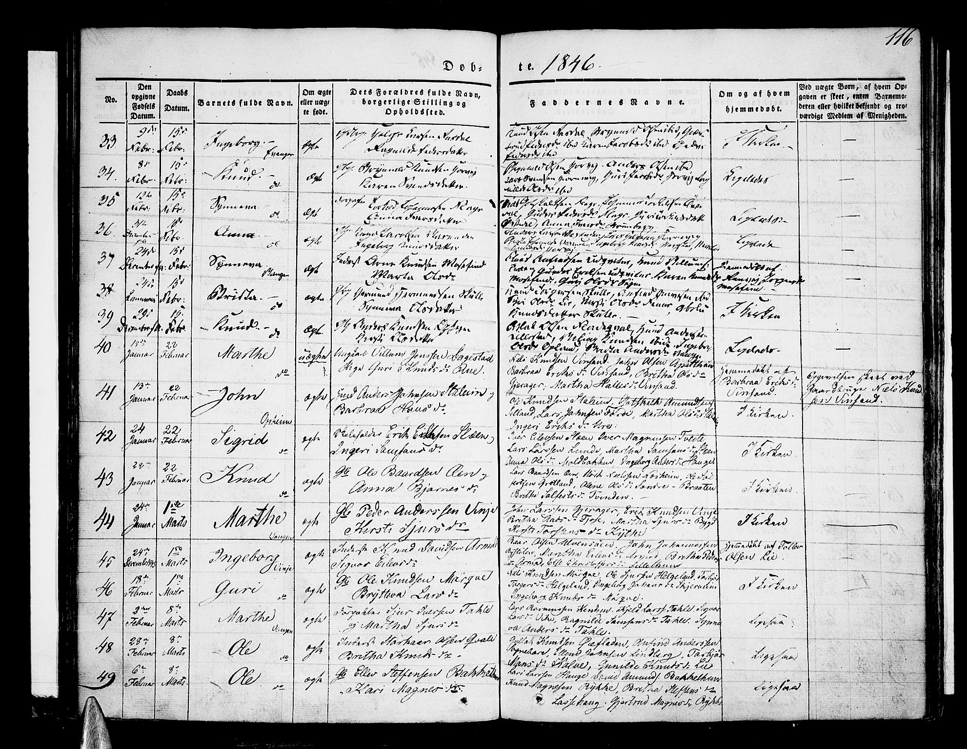 Voss sokneprestembete, AV/SAB-A-79001/H/Haa: Parish register (official) no. A 13, 1836-1851, p. 116