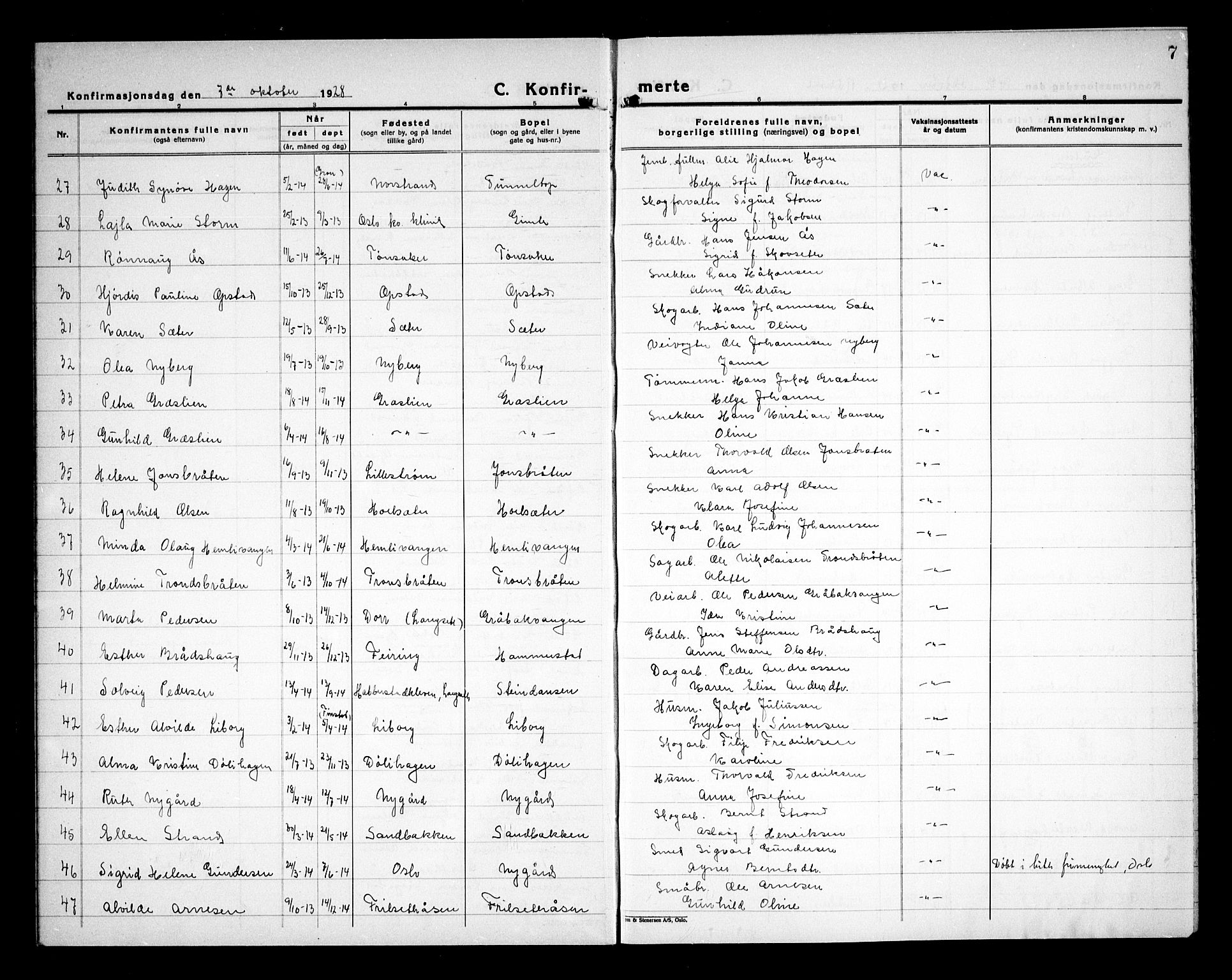 Eidsvoll prestekontor Kirkebøker, AV/SAO-A-10888/G/Ga/L0011: Parish register (copy) no. I 11, 1926-1936, p. 7