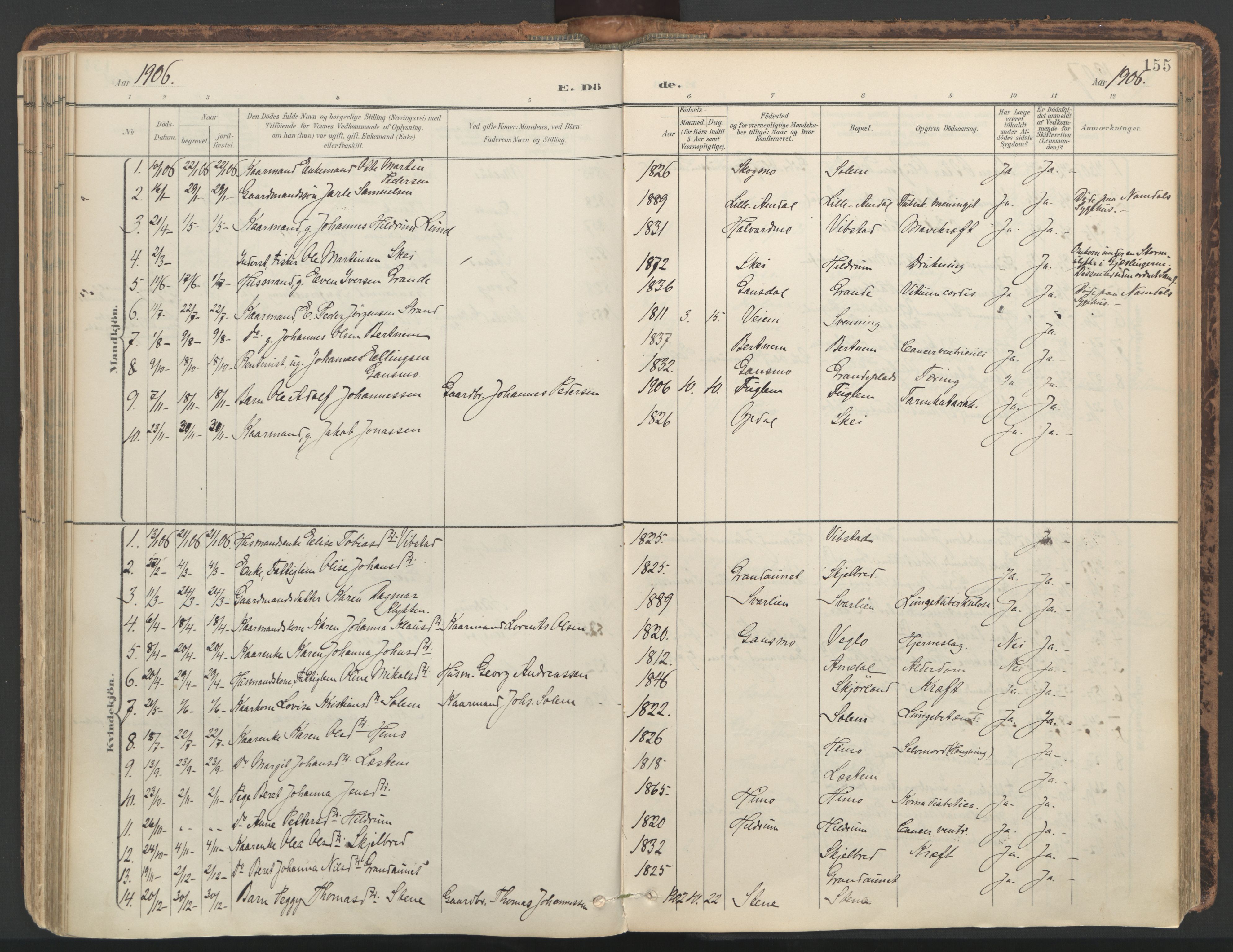 Ministerialprotokoller, klokkerbøker og fødselsregistre - Nord-Trøndelag, SAT/A-1458/764/L0556: Parish register (official) no. 764A11, 1897-1924, p. 155