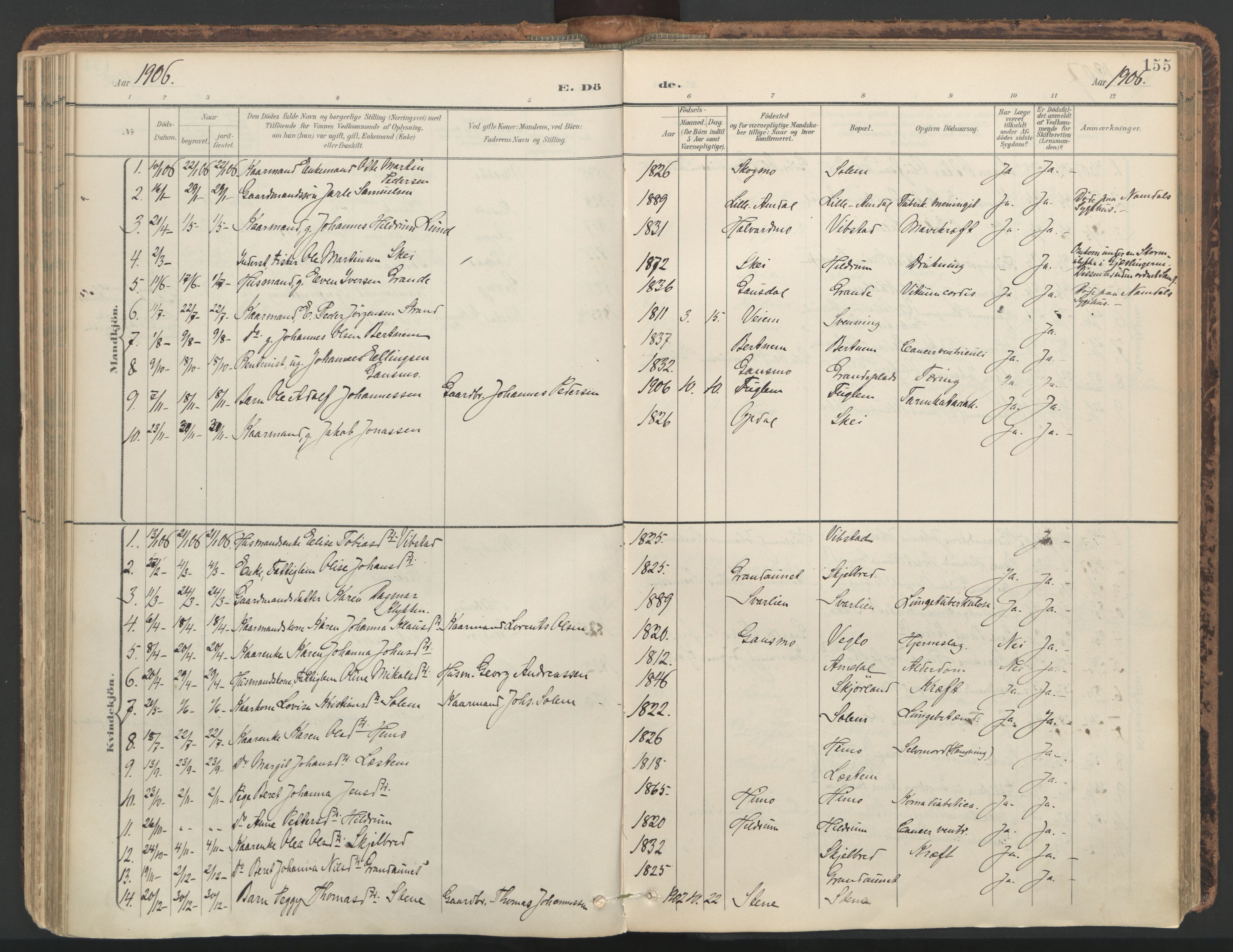 Ministerialprotokoller, klokkerbøker og fødselsregistre - Nord-Trøndelag, AV/SAT-A-1458/764/L0556: Parish register (official) no. 764A11, 1897-1924, p. 155