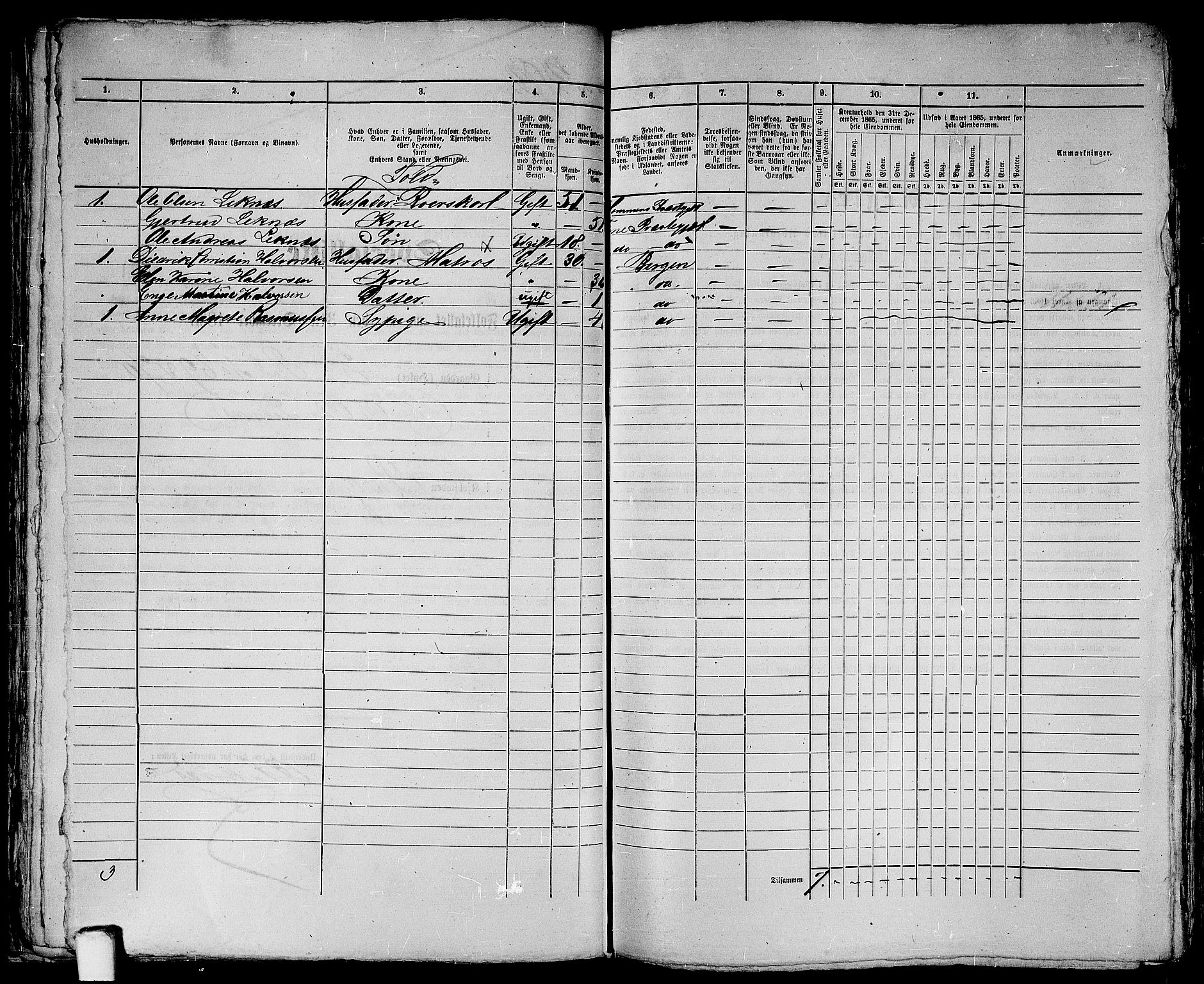 RA, 1865 census for Bergen, 1865, p. 636