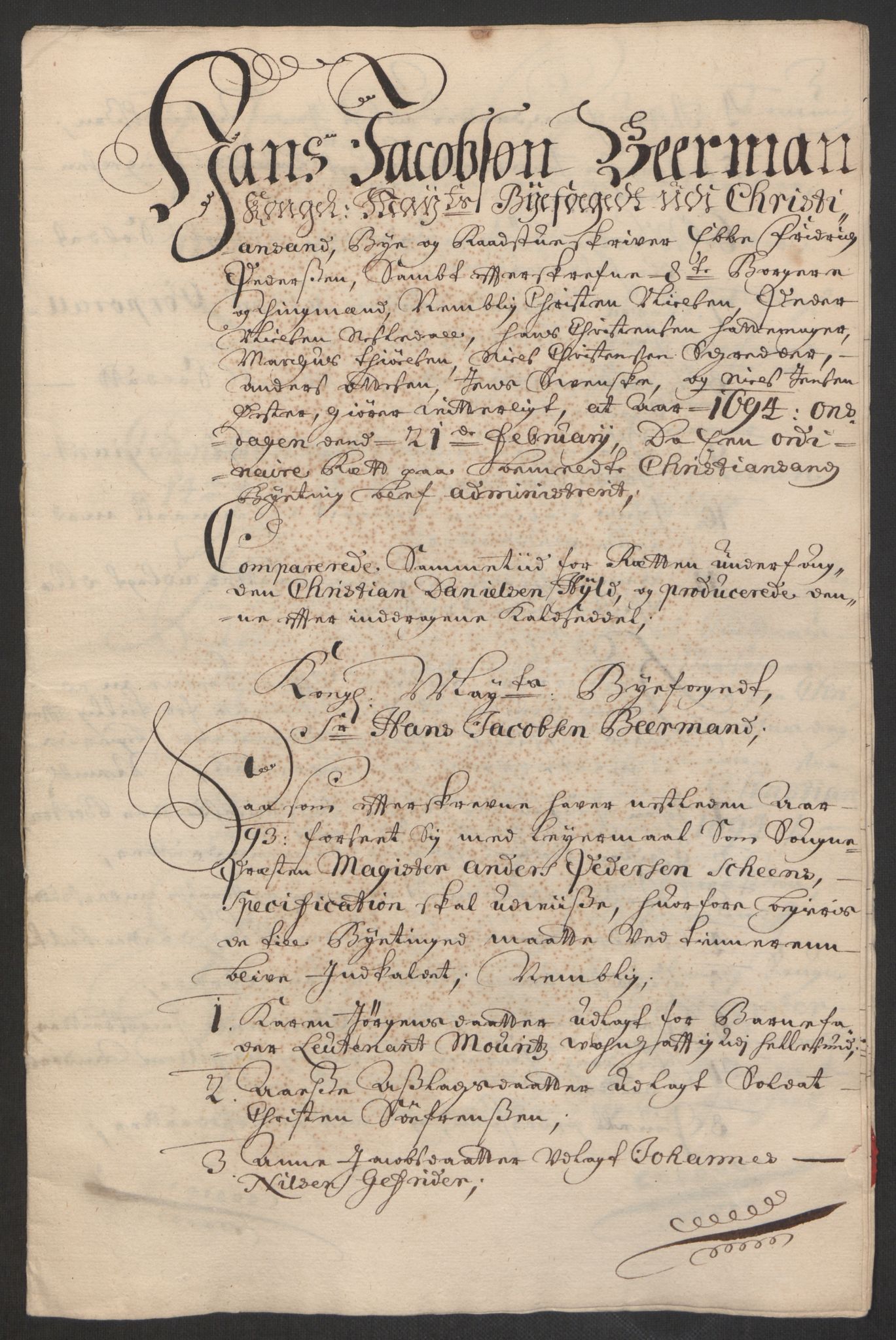 Rentekammeret inntil 1814, Reviderte regnskaper, Byregnskaper, AV/RA-EA-4066/R/Rm/L0285: [M18] Sikt og sakefall, 1681-1718, p. 193