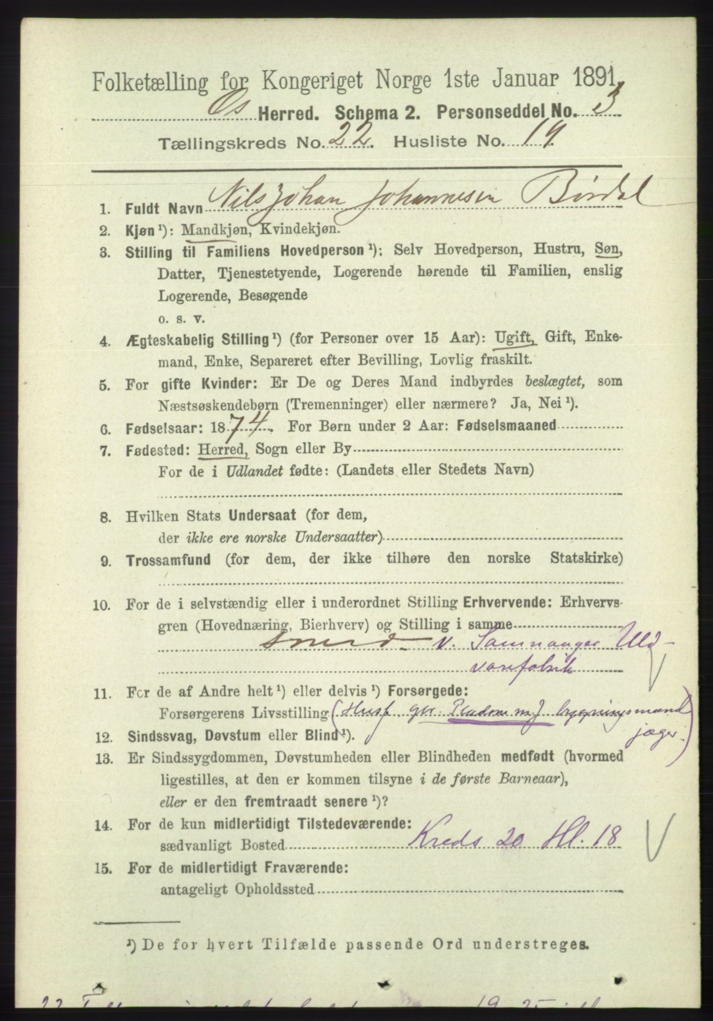 RA, 1891 census for 1243 Os, 1891, p. 5000