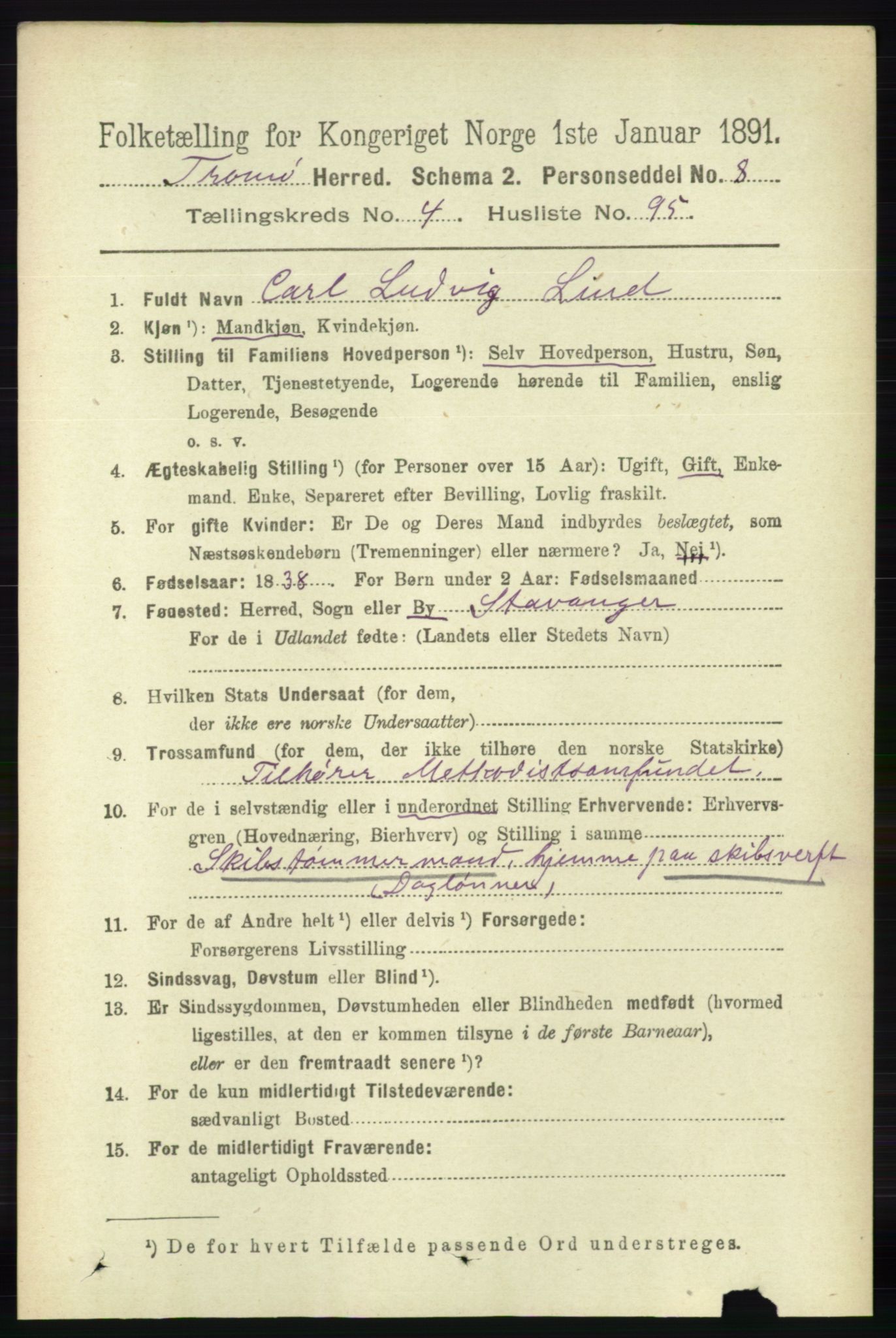 RA, 1891 census for 0921 Tromøy, 1891, p. 2038