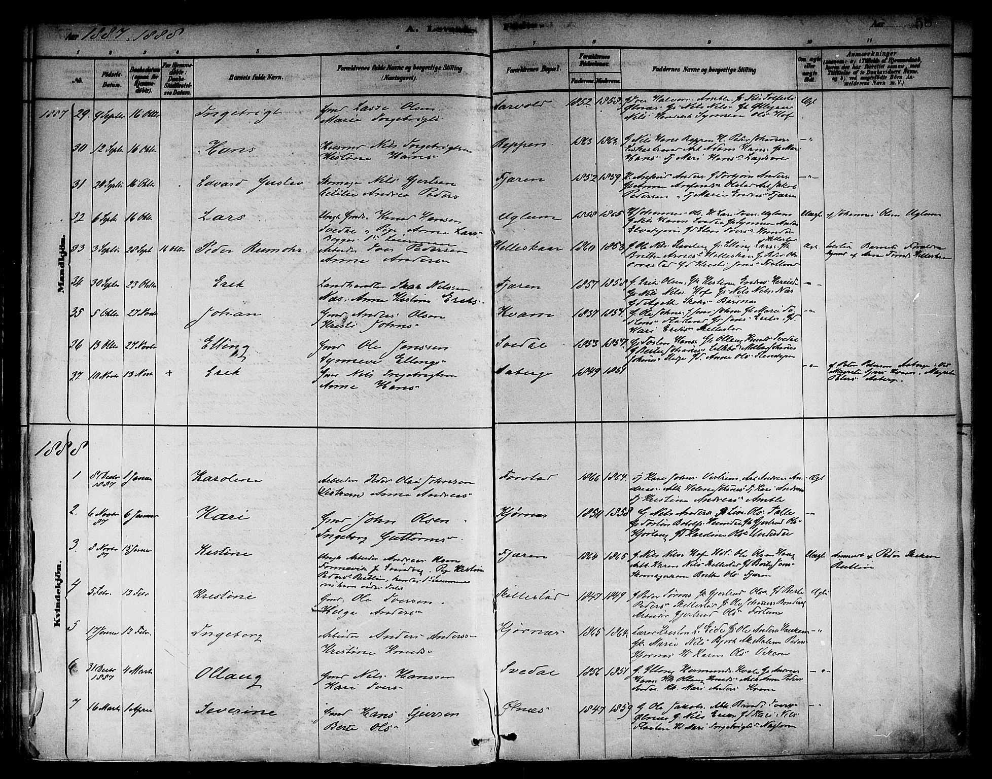 Sogndal sokneprestembete, SAB/A-81301/H/Haa/Haab/L0001: Parish register (official) no. B 1, 1878-1899, p. 58