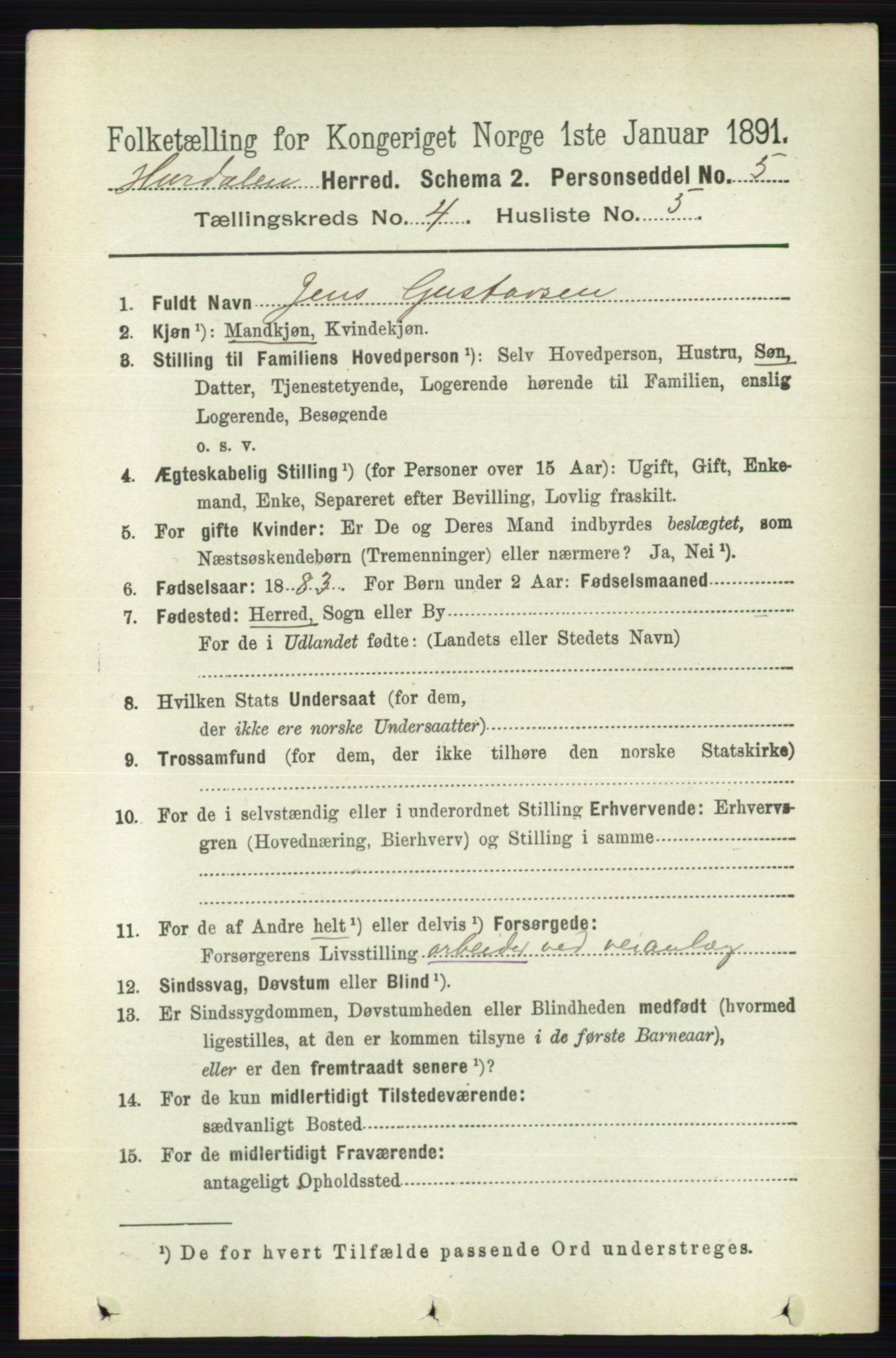 RA, 1891 census for 0239 Hurdal, 1891, p. 1457