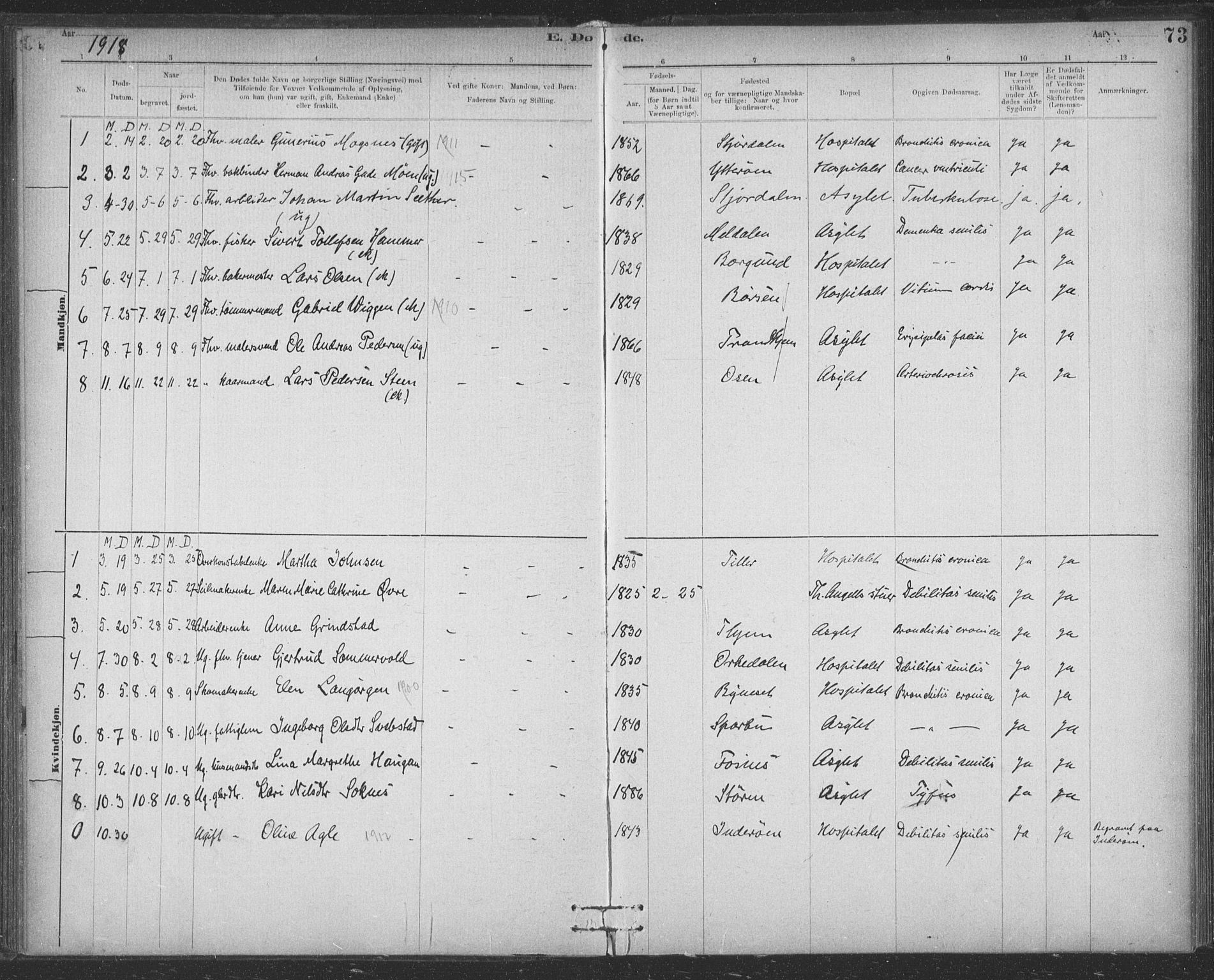 Ministerialprotokoller, klokkerbøker og fødselsregistre - Sør-Trøndelag, SAT/A-1456/623/L0470: Parish register (official) no. 623A04, 1884-1938, p. 73
