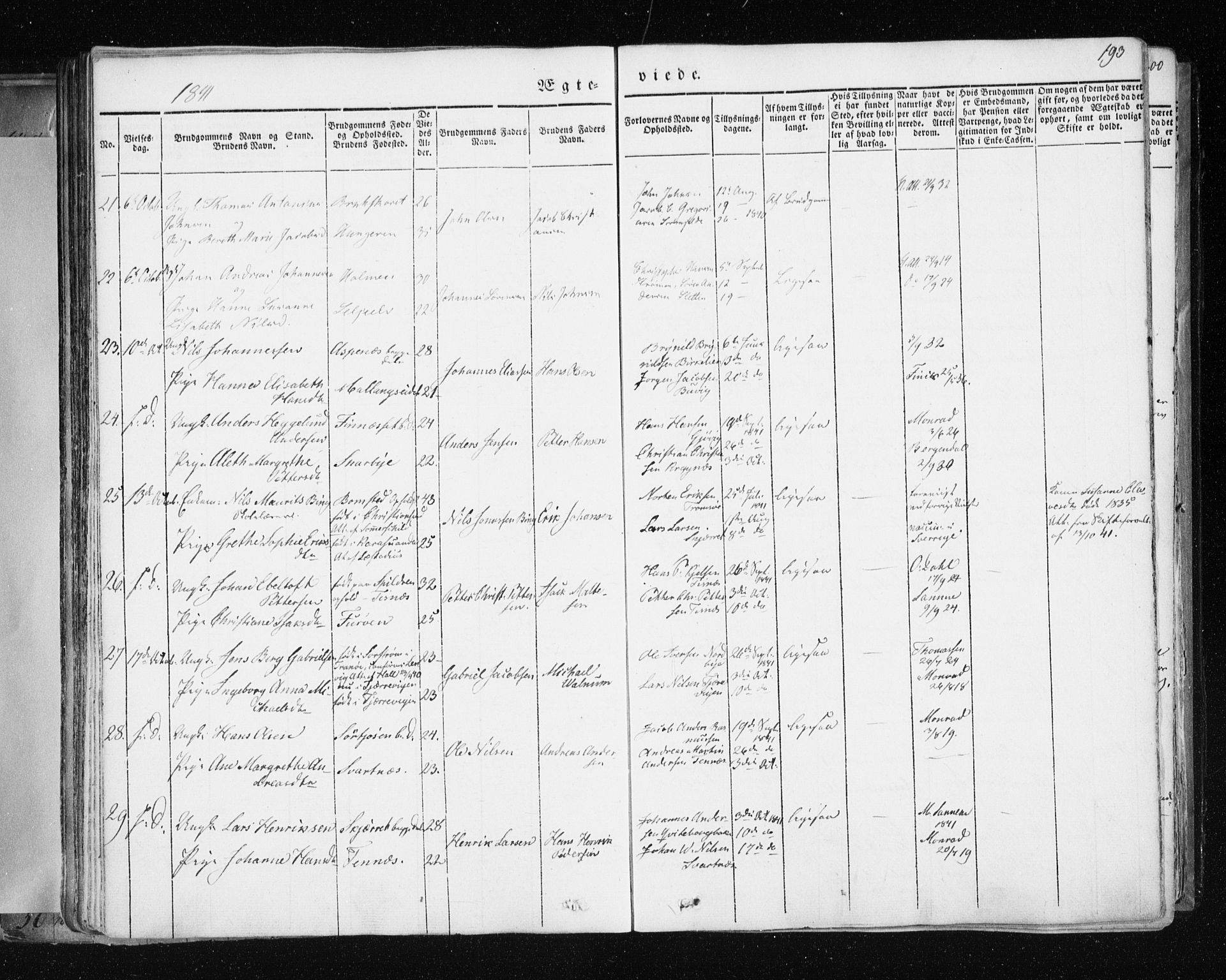 Tromsø sokneprestkontor/stiftsprosti/domprosti, AV/SATØ-S-1343/G/Ga/L0009kirke: Parish register (official) no. 9, 1837-1847, p. 193