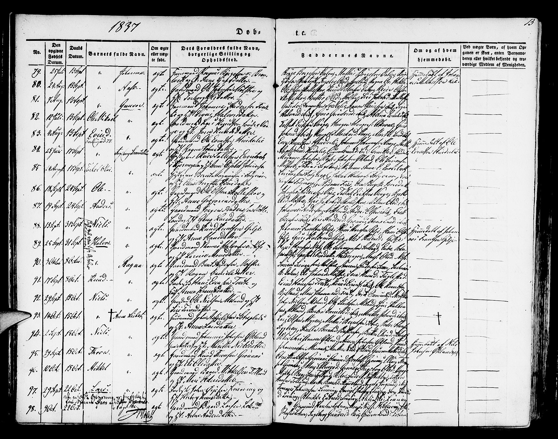 Finnås sokneprestembete, AV/SAB-A-99925/H/Ha/Haa/Haaa/L0006: Parish register (official) no. A 6, 1836-1850, p. 13