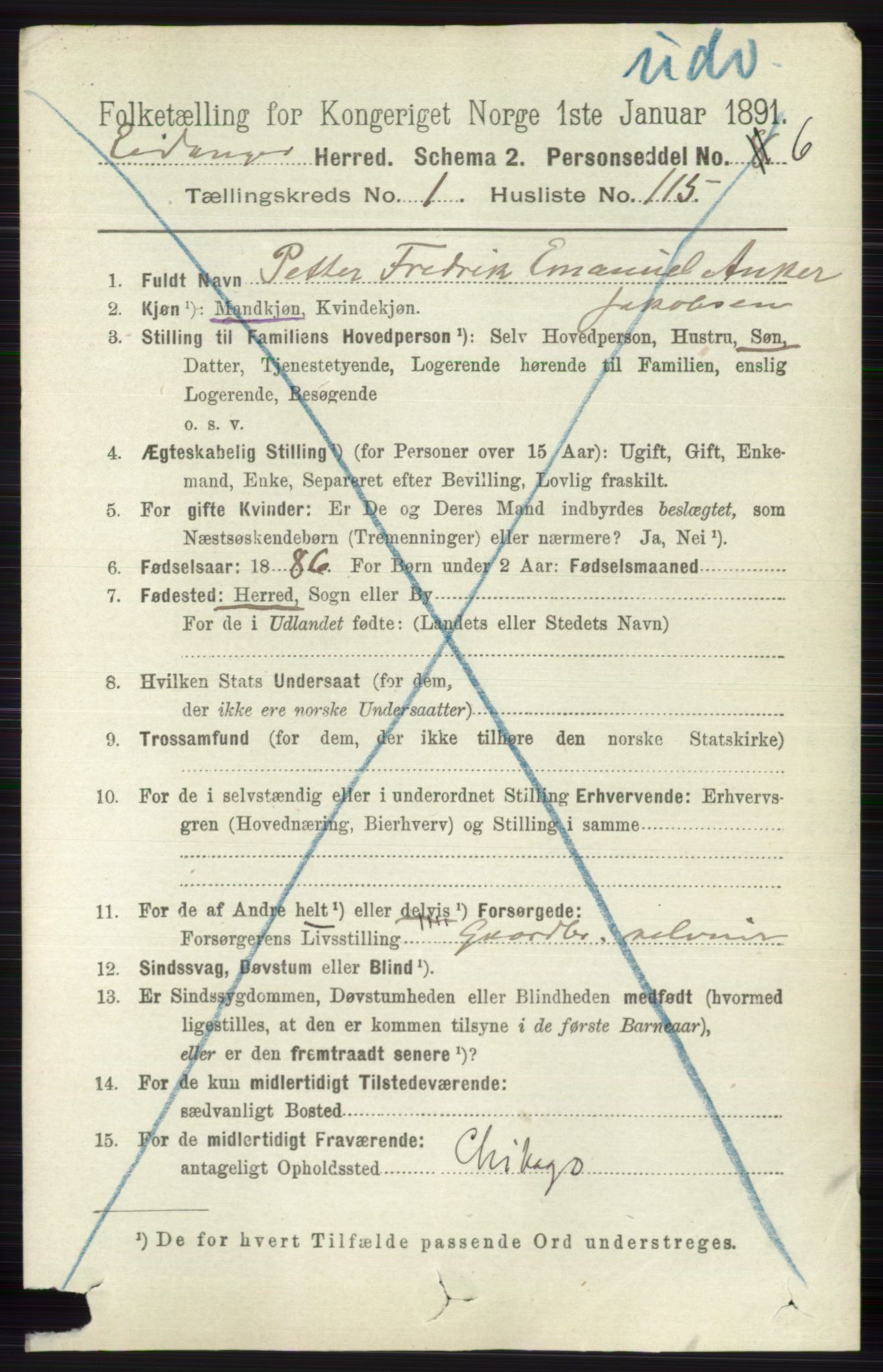 RA, 1891 census for 0813 Eidanger, 1891, p. 762