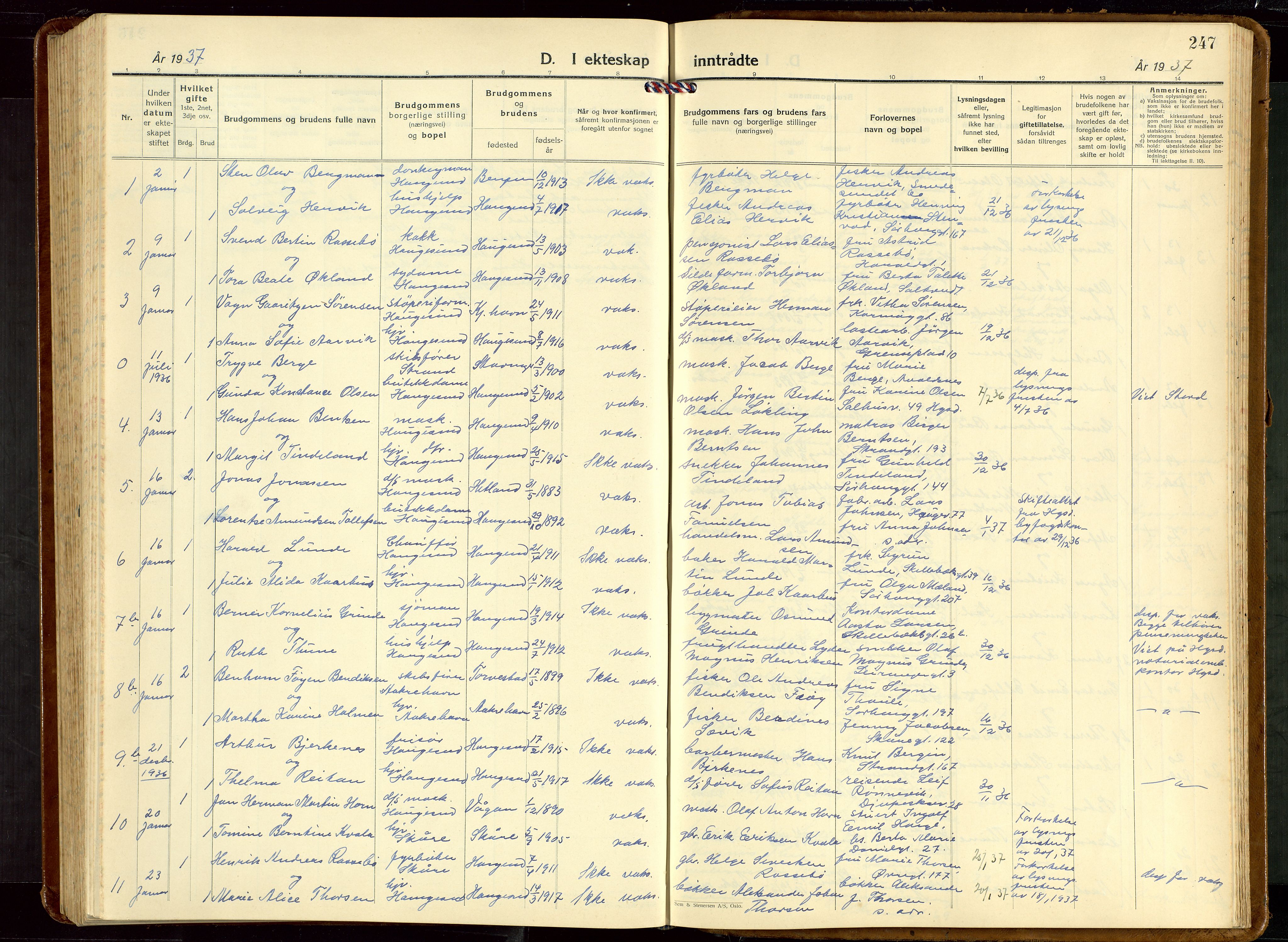 Haugesund sokneprestkontor, SAST/A -101863/H/Ha/Hab/L0013: Parish register (copy) no. B 13, 1931-1943, p. 247