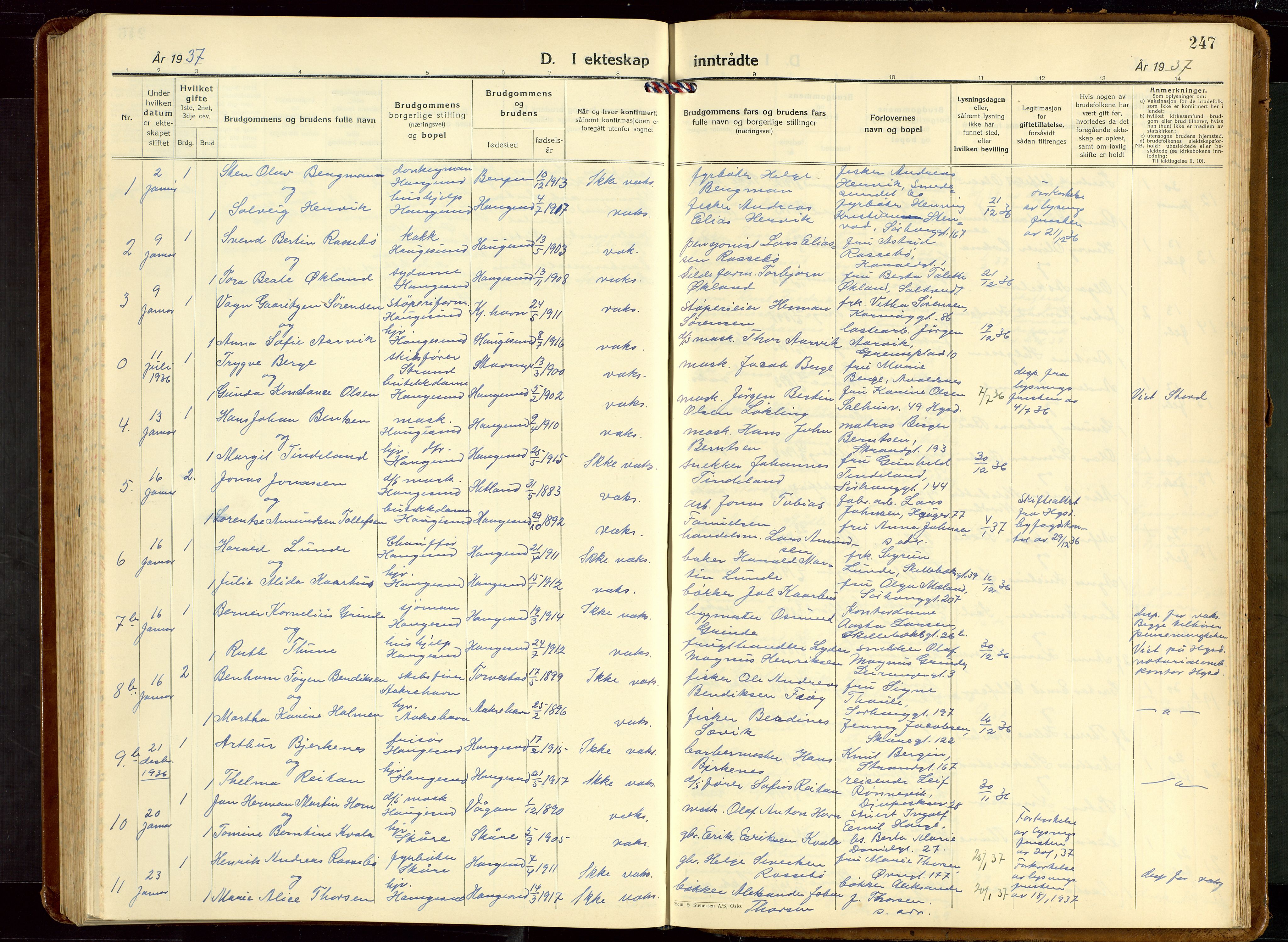 Haugesund sokneprestkontor, AV/SAST-A -101863/H/Ha/Hab/L0013: Parish register (copy) no. B 13, 1931-1943, p. 247