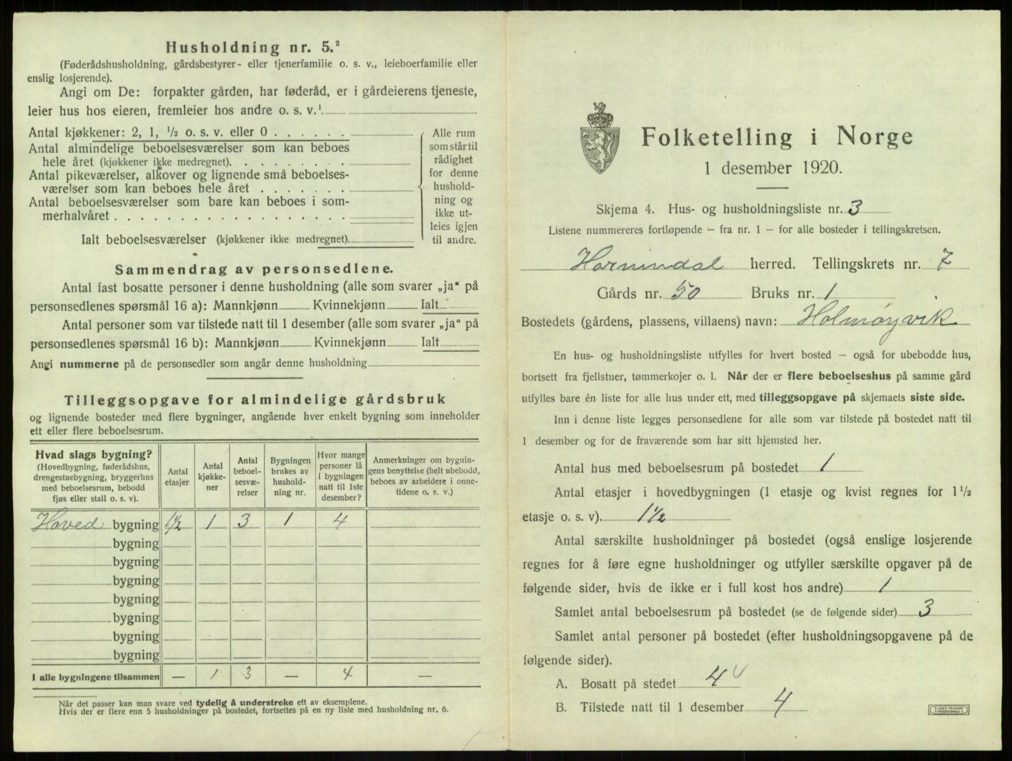 SAB, 1920 census for Hornindal, 1920, p. 477