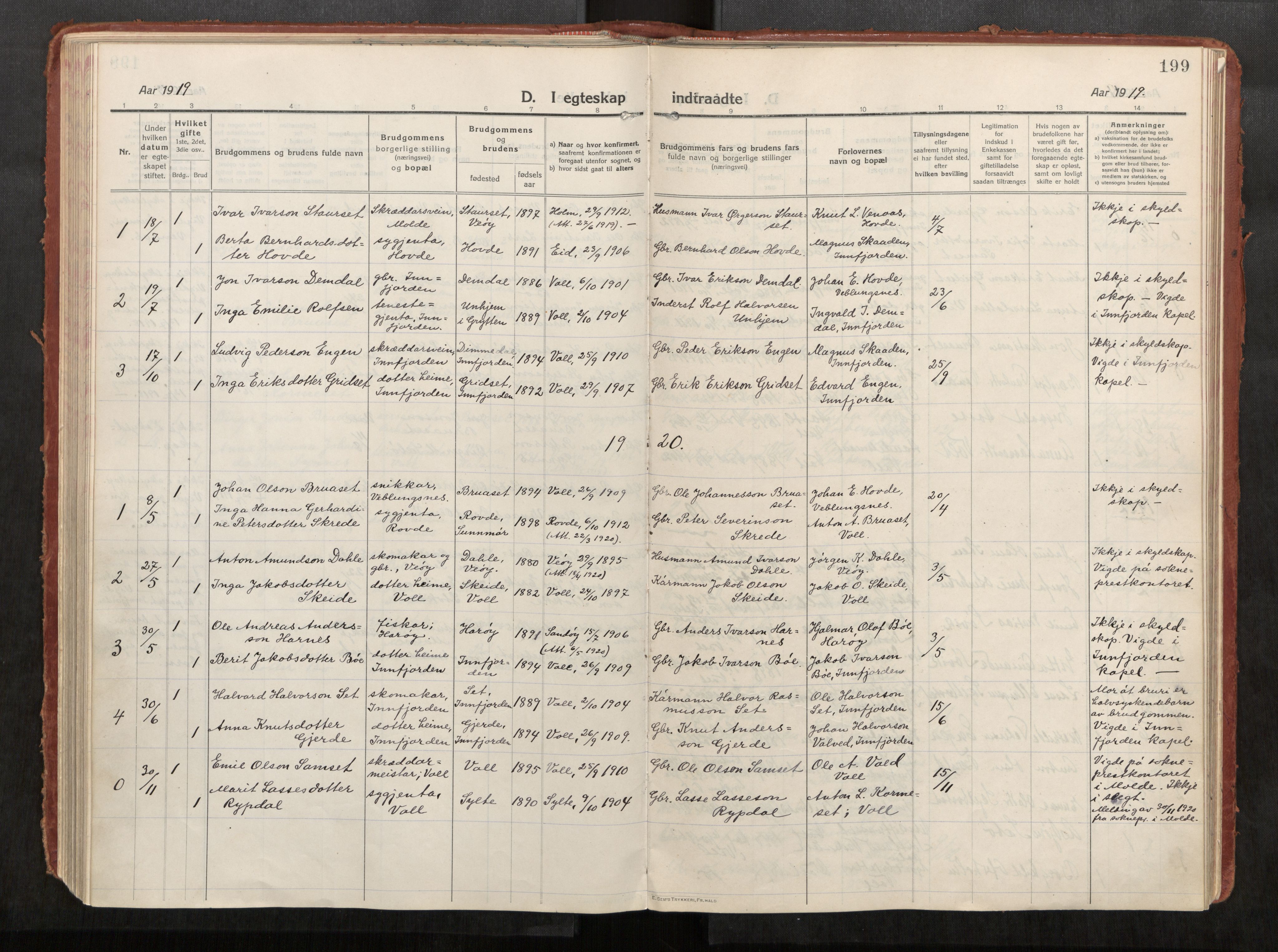 Eid sokneprestkontor, AV/SAT-A-1254: Parish register (official) no. 543A04, 1916-1956, p. 199