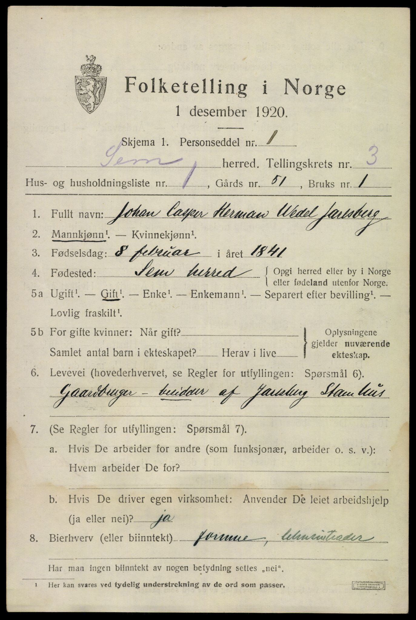 SAKO, 1920 census for Sem, 1920, p. 6313