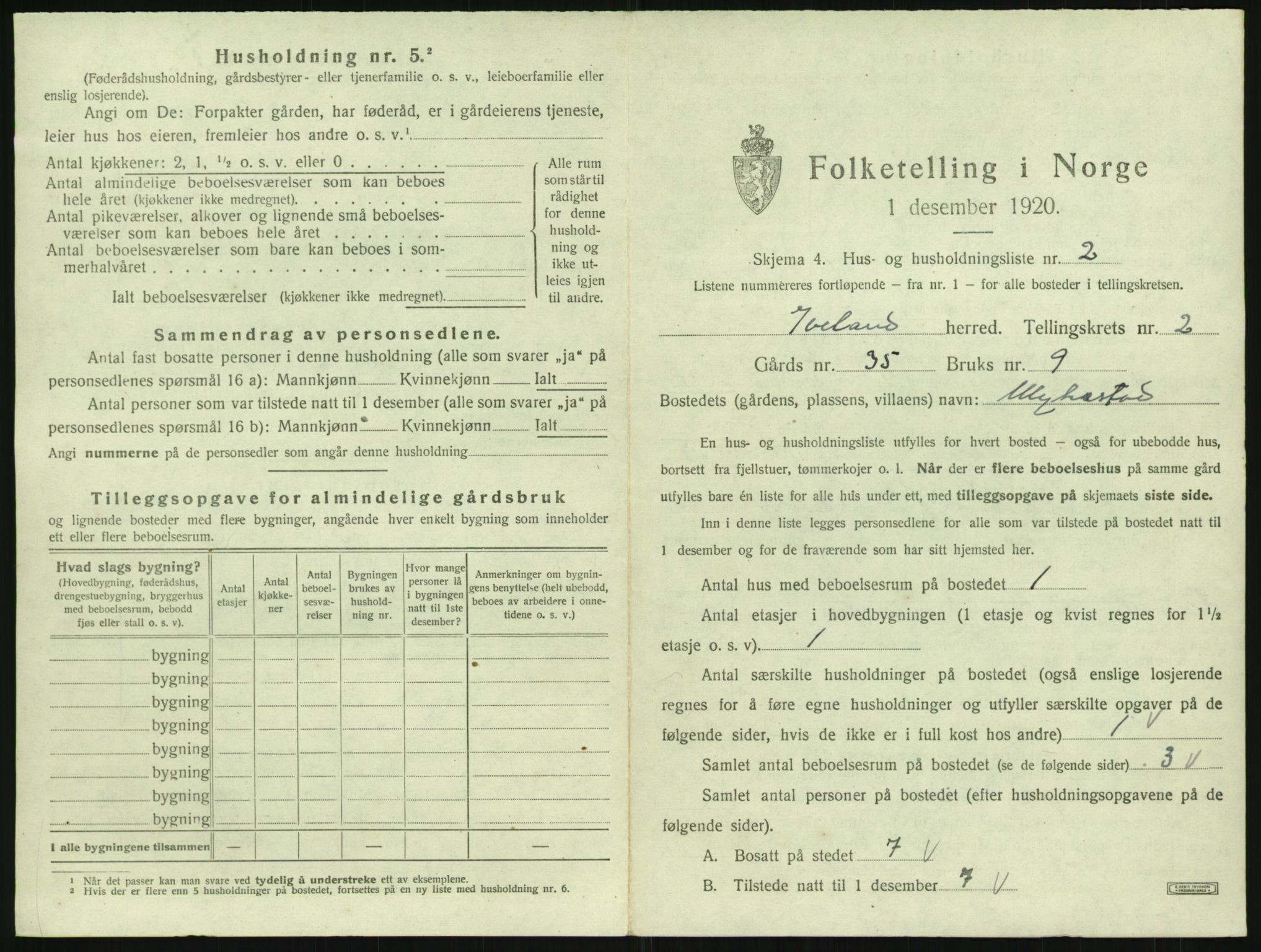 SAK, 1920 census for Iveland, 1920, p. 69