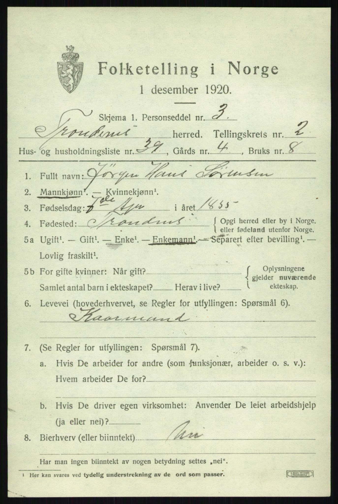 SATØ, 1920 census for Trondenes, 1920, p. 4129